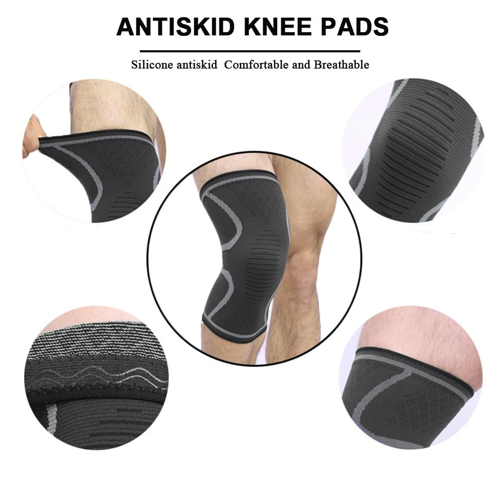2 PACK Knee Braces, Proxima Direct Knee Compression Sleeve Support for Men and Women, Running, Hiking, Arthritis, ACL, Meniscus Tear, Sports, Home Gym (Black+Gray, Medium) image number 3
