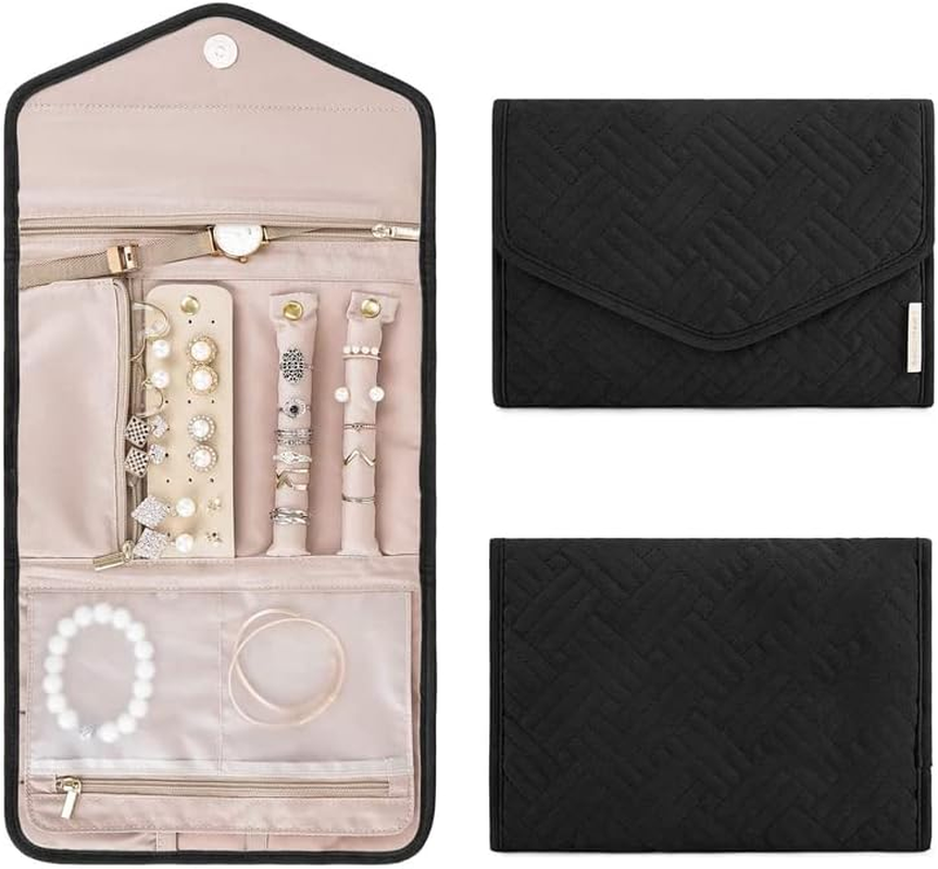 Travel Jewellery Roll -Jewellery Travel Pouch Portable Case Box Organiser, Durable Nylon-Polyester Material, 9X5.9 in Closed, 17.7X5.9 in Open