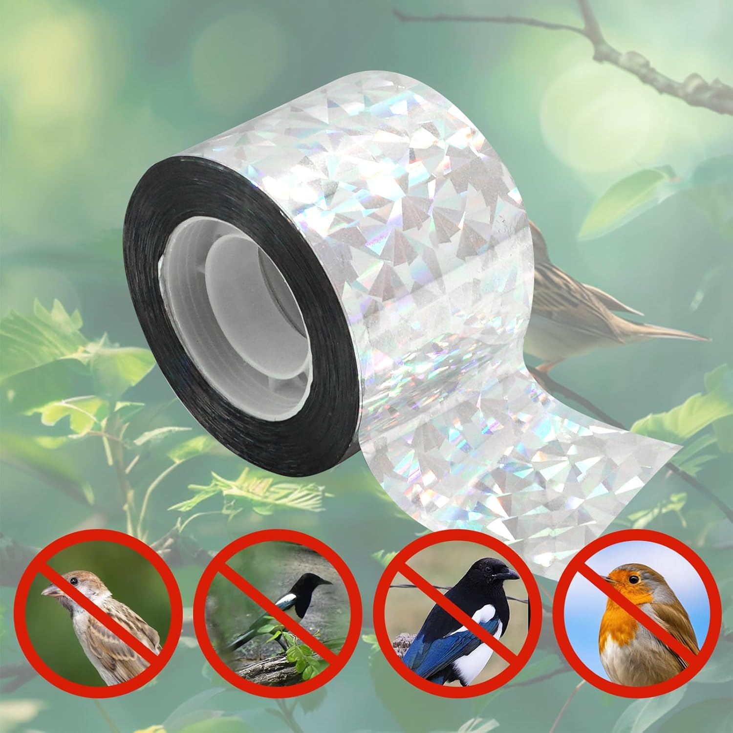 2 Pcs Bird Reflective Tape, Bird Scare Repellent Deterrent Dual Sided Widening Tape, 4.8CM & 160M, for Garden Orchard Balcony Roof Farm Patio Tree Crop Protection Decoration image number 3