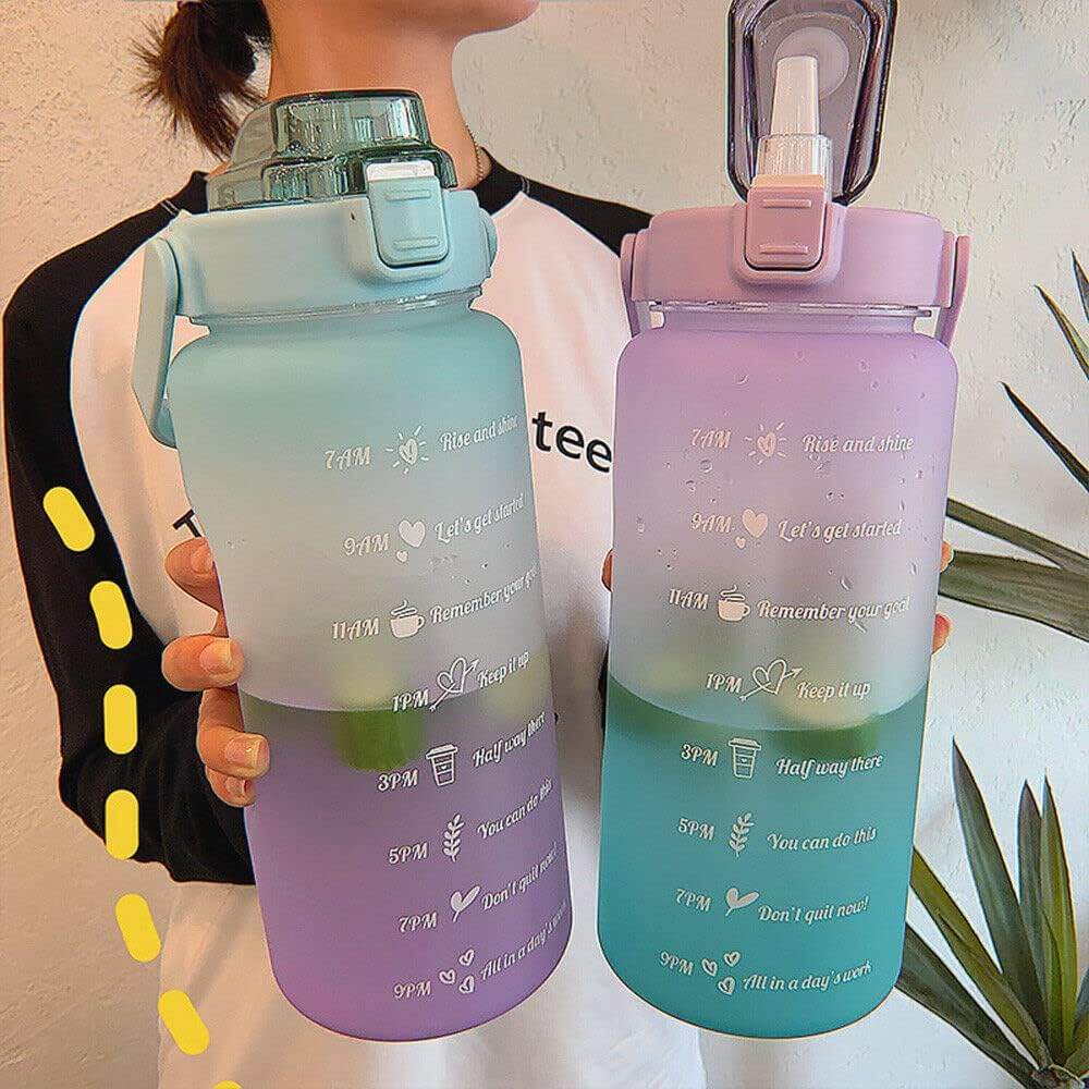 2L Sports Water Bottle Large Capacity Straw Time Motivational Fitness Jugs (Pink) - Purple image number 2