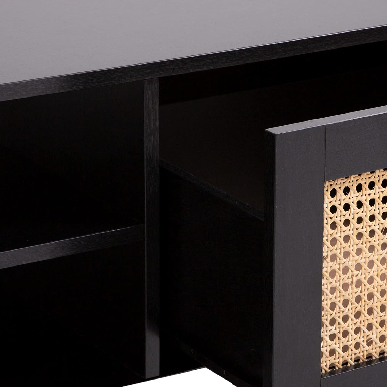 Casa Decor Coffee Table Tulum Rattan Practical Storage Space 2 Shelves Drawer Sturdy Durable Living Room Furniture (Black) image number 4