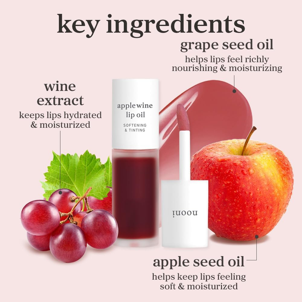 NOONI Vegan Korean Appleseed Lip Oil - Applewine | Lip Stain Long Lasting Hydration, Plumping, Moisturizing for Dry Lips, Grape Seed Oil, Lip Gloss Makeup, 0.12 Fl. Oz. Deep Red, Gifts for Women - 03. Appleblacktea image number 7