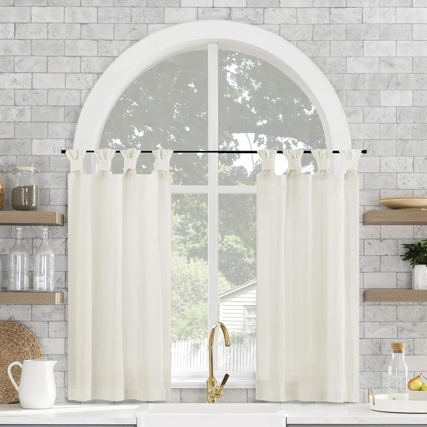 Archaeo Washed Cotton Small Window Twist Tab Cafe Curtains, 52" X 45", Seafoam Green