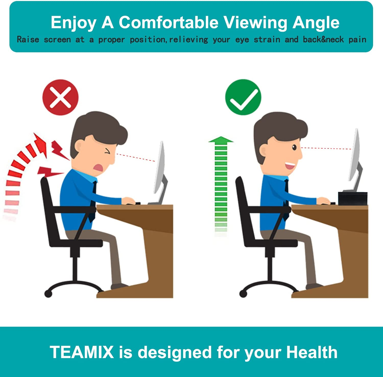 TEAMIX 20 Inch Monitor Riser, Wood Monitor Stand for Desk, Sturdy Tv/Screen/Pc/Printer/Laptop Riser,Computer Shelf with Storage TV Holder for Home Office image number 6