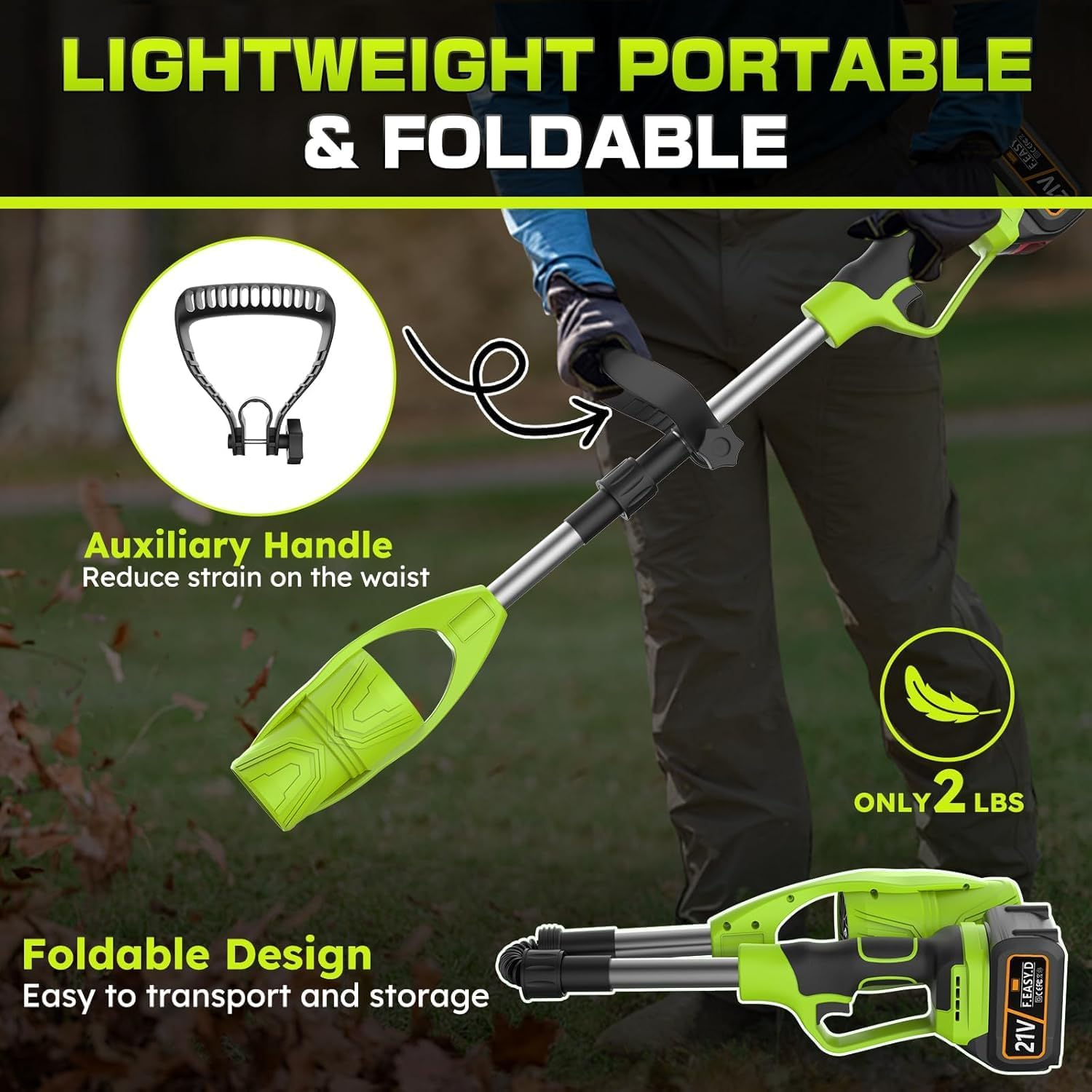 Leaf Blower Cordless, 24V Powerful Electric Leaf Blower with 2 Batteries and Charger, Variable Speed up to 150MPH, Foldable Design for Lawn Care, Patio, Yard, Sidewalk Cleaning image number 5