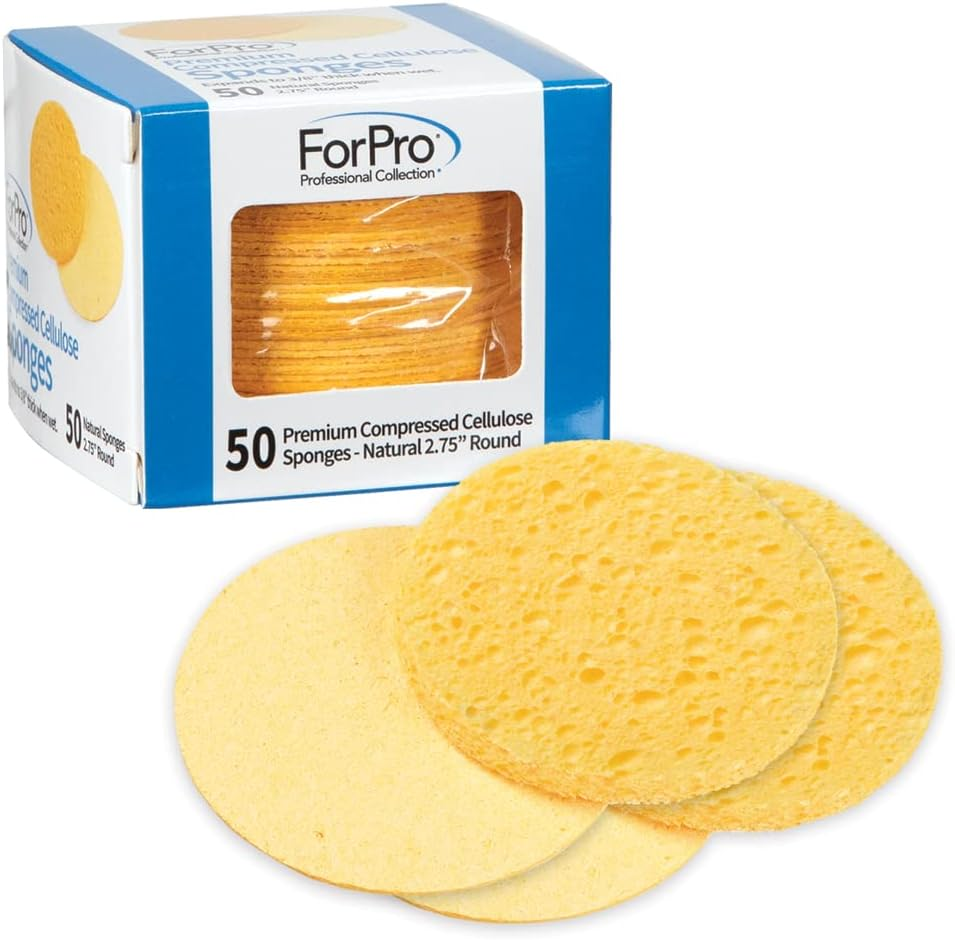 Forpro Premium Compressed Facial Sponges, 50-Count Cellulose Sponges for Facial Cleaning, Exfoliating and Makeup Removal, 2.75" Round, White
