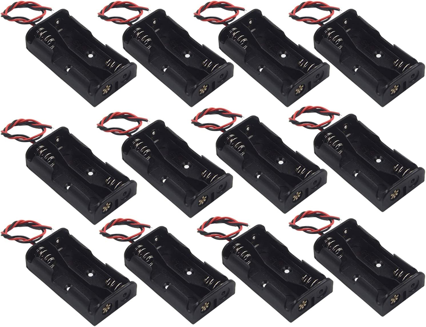 6 Pcs 4 X 1.5V (6V) AA Battery Spring Clip Black Plastic 4 X 1.5V (6V) Battery Case Holder Box Black Red Wire Leads image number 6