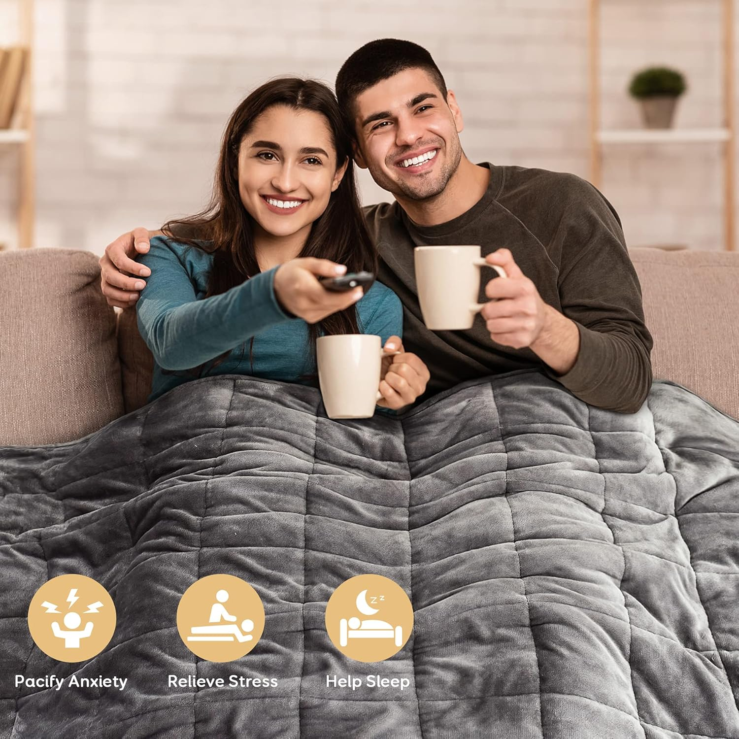 Anjee Sherpa Weighted Throw Blanket for Adults, Grey Flannel 15 Pounds Heavy Blanket, Twin-Size Super Soft Fleece and Sherpa Extra Warm Bed Blanket for Couch, Bed, Chair, Sofa,60 X 80 Inches，15 Lbs image number 2