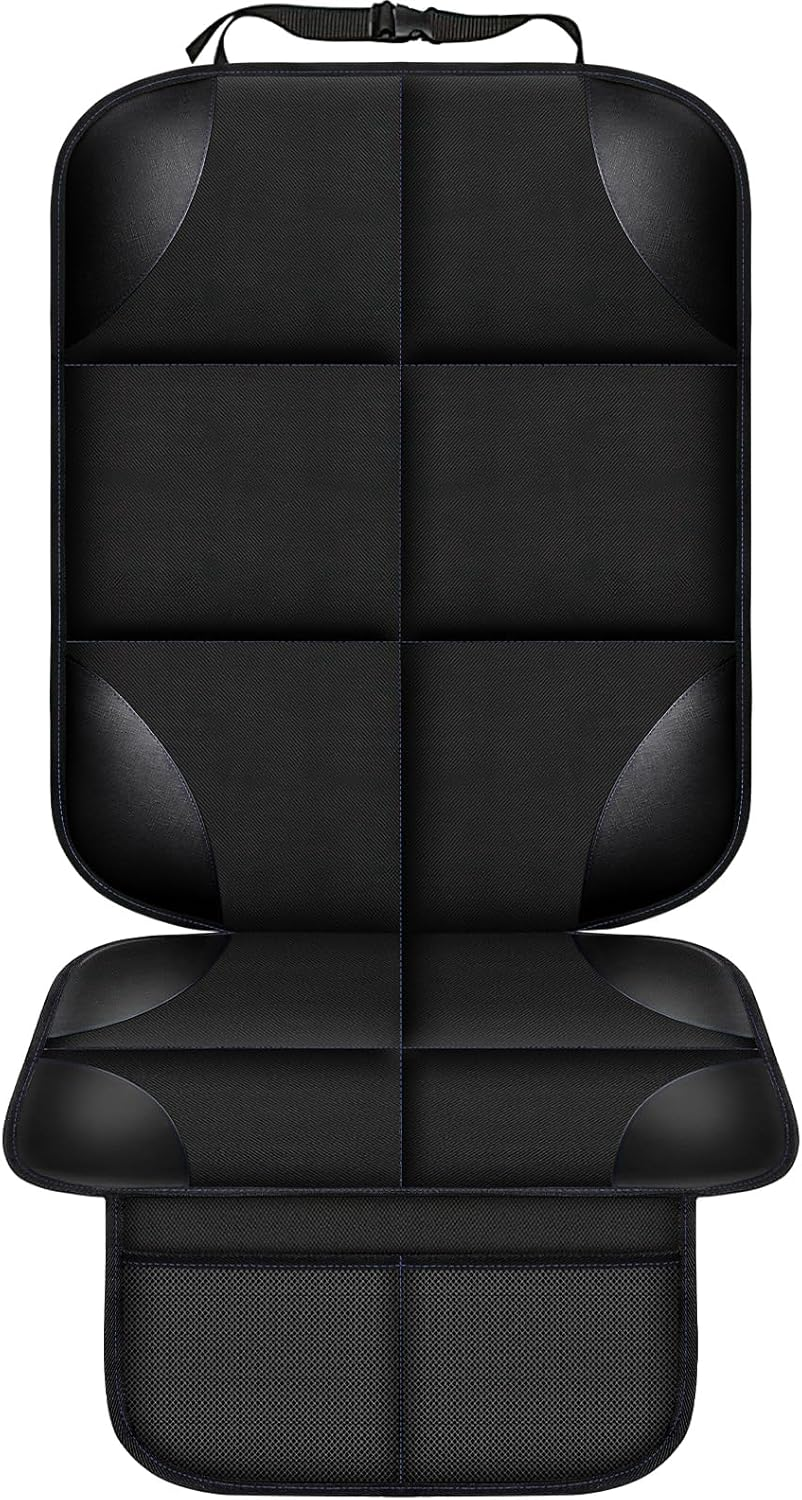 Car Seat Protector, Thick Padding Seat Protector under Baby Car Seat, 600D Waterproof Non-Slip Fabric Seat Cover for Child and Pet with Pockets (Black 1 Pcs) image number 1