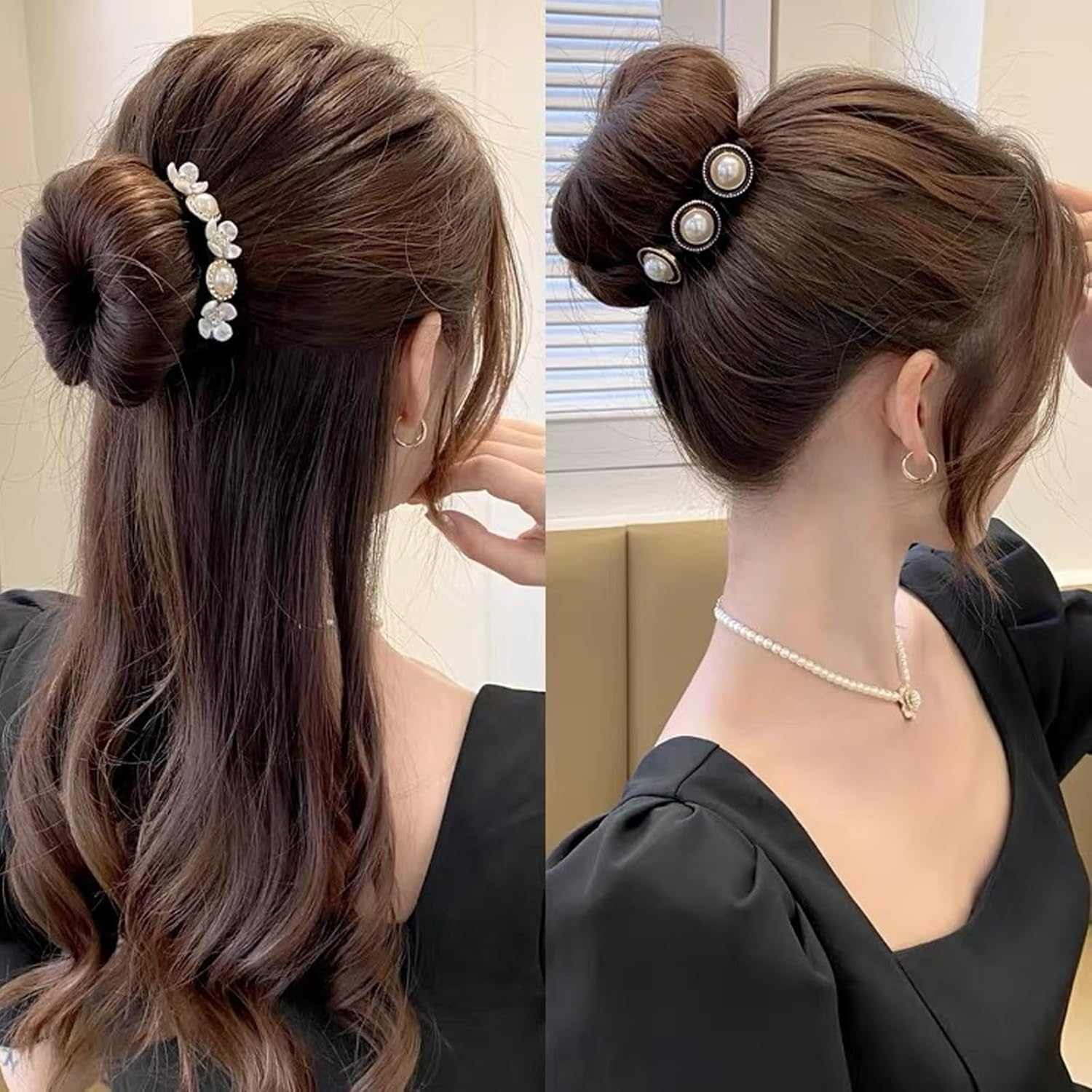 Andiker Bun Maker, Pack of 2 Hair Bun Maker, Flexible Hair Bun Shaper with Beads, Magic Hair Bun Maker with Built-In Metal Band for Women DIY Hair Styling (A) image number 5