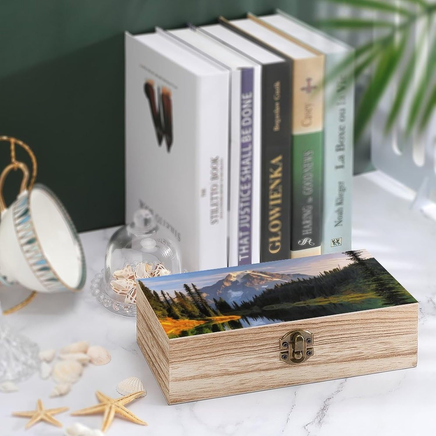 Mountain Lake Wooden Box Wood Wedding Keepsake Boxes with Lids Small Decorative Boxes Lightweight Wooden Memory Storage Box for Crafts Keepsakes Jewelry Photo Letter Storage image number 5
