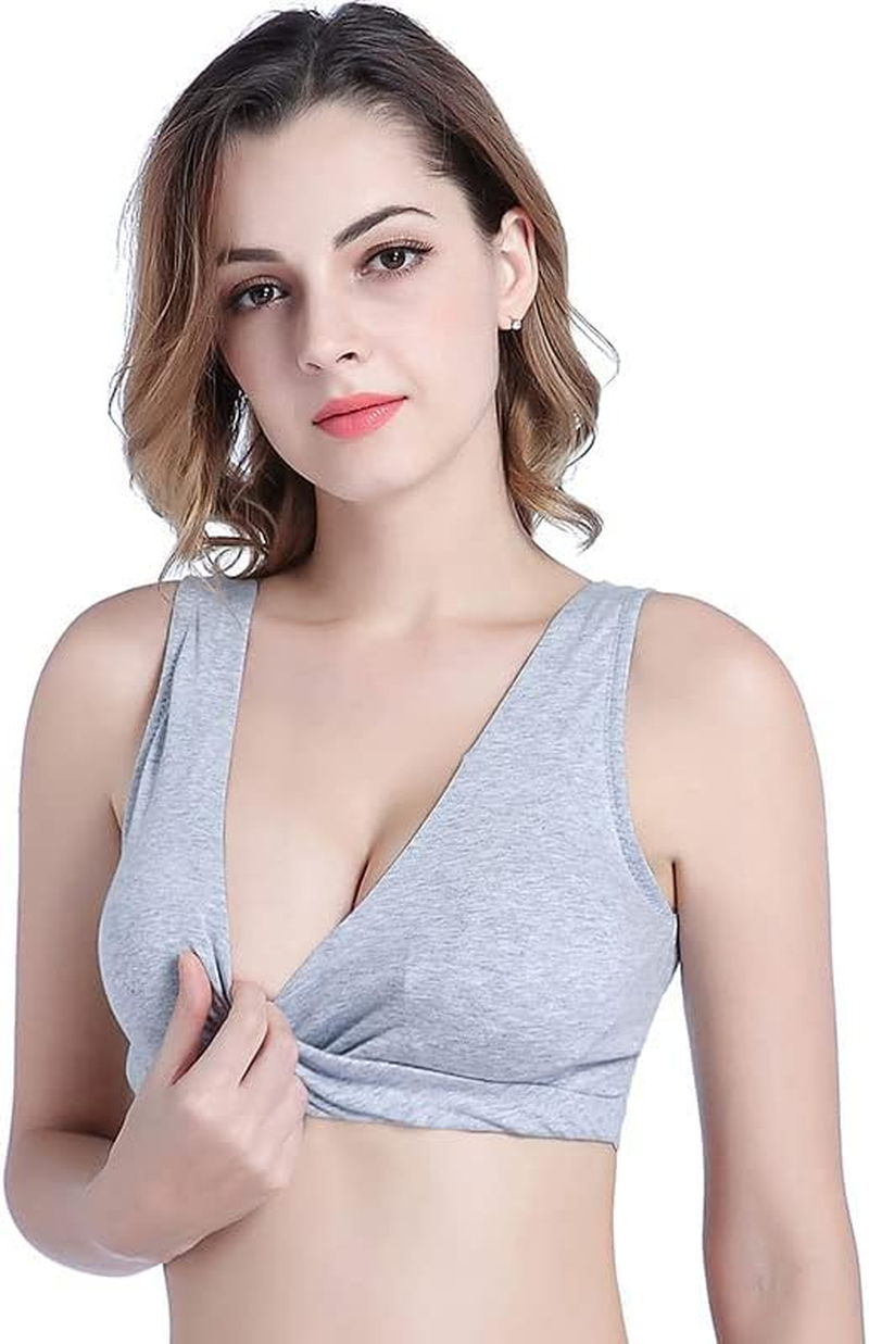 Maternity Nursing Bra, Wireless Cotton Sleep Bralette, Grey image number 4