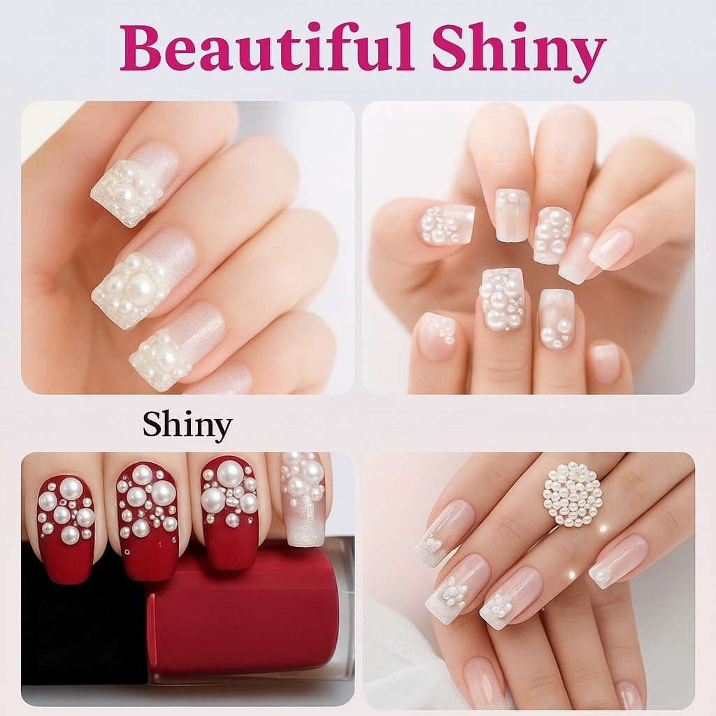 5700 Pcs White Half Flatback Pearl Beads- Nail Gems, Charms for Crafts, Jewelry Making, Art, Accessories, Bedazzling DIY Projects by Ruibex - 7 Sizes (2/3/4/5/6/8/10Mm) image number 2