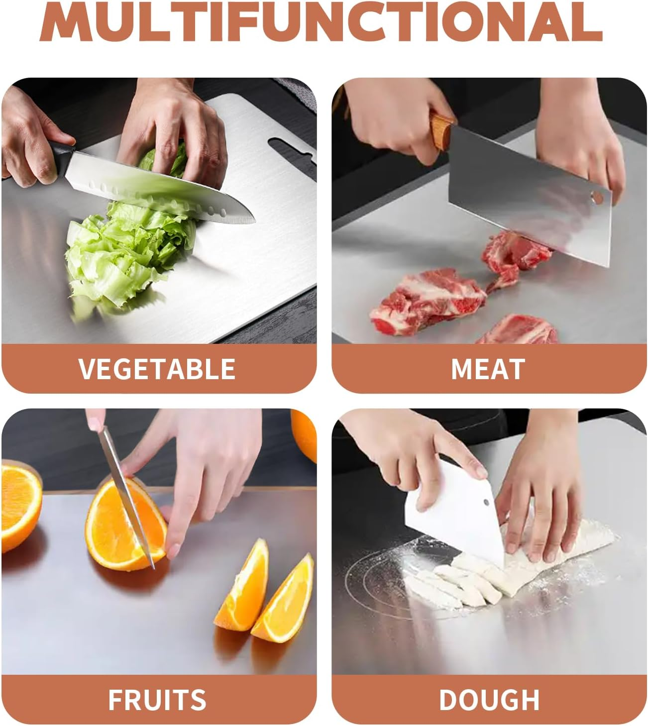 4 Pcs Titanium Cutting Board Set SUS304 Stainless Steel Cutting Board for Kitchen for Home Kitchen Cooking Meat,Vegetables,Bread Baking Board Cutting Multiple Sizes Board for Kitchen image number 4