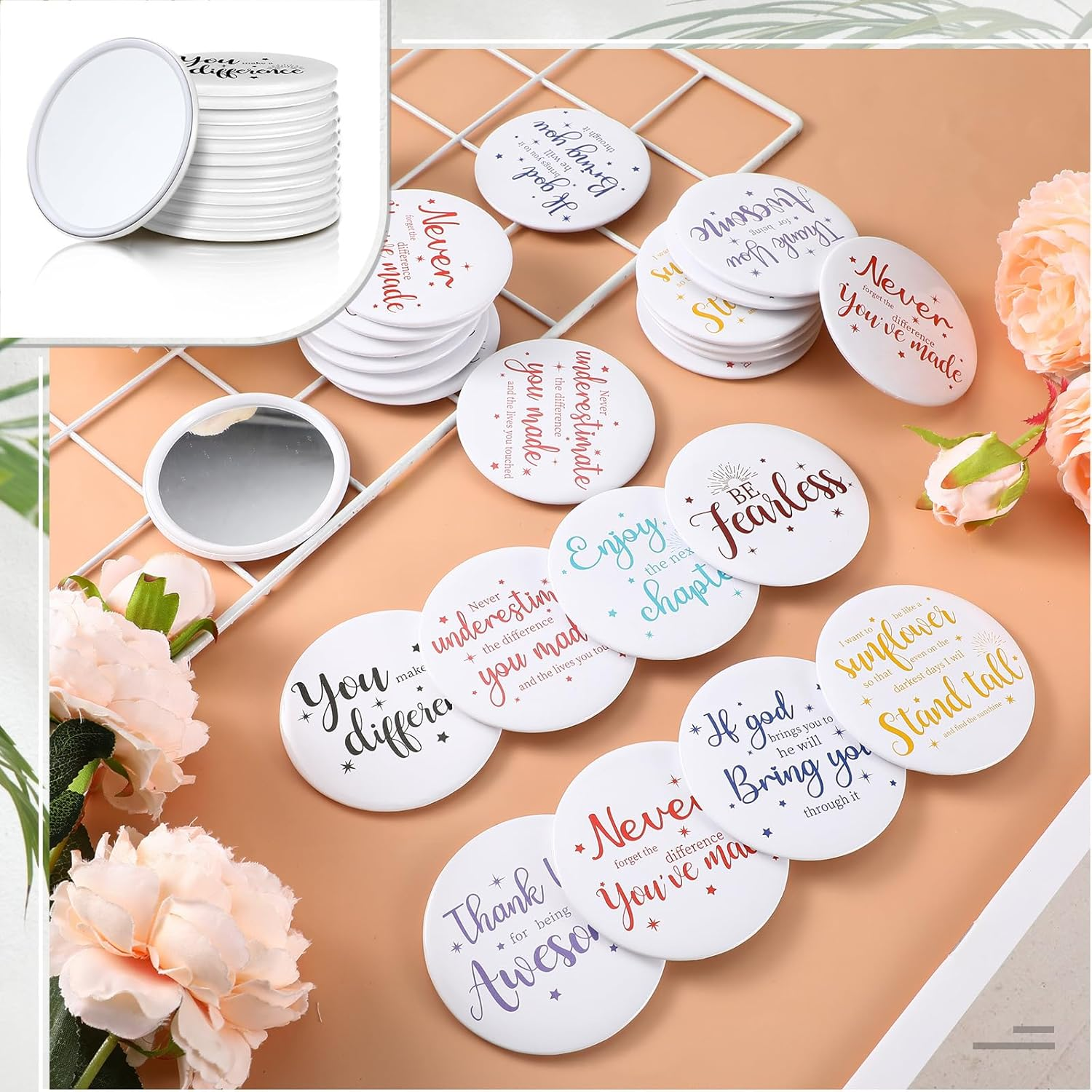 Kigley 96 Pcs Inspirational Compact Mirror for Women Bulk Medical Assistant Gifts 2.8'' Purse Mirror Motivational Office Gift Vet Tech Rad Tech Pharmacy Respiratory Care Coworker (White Base) image number 6