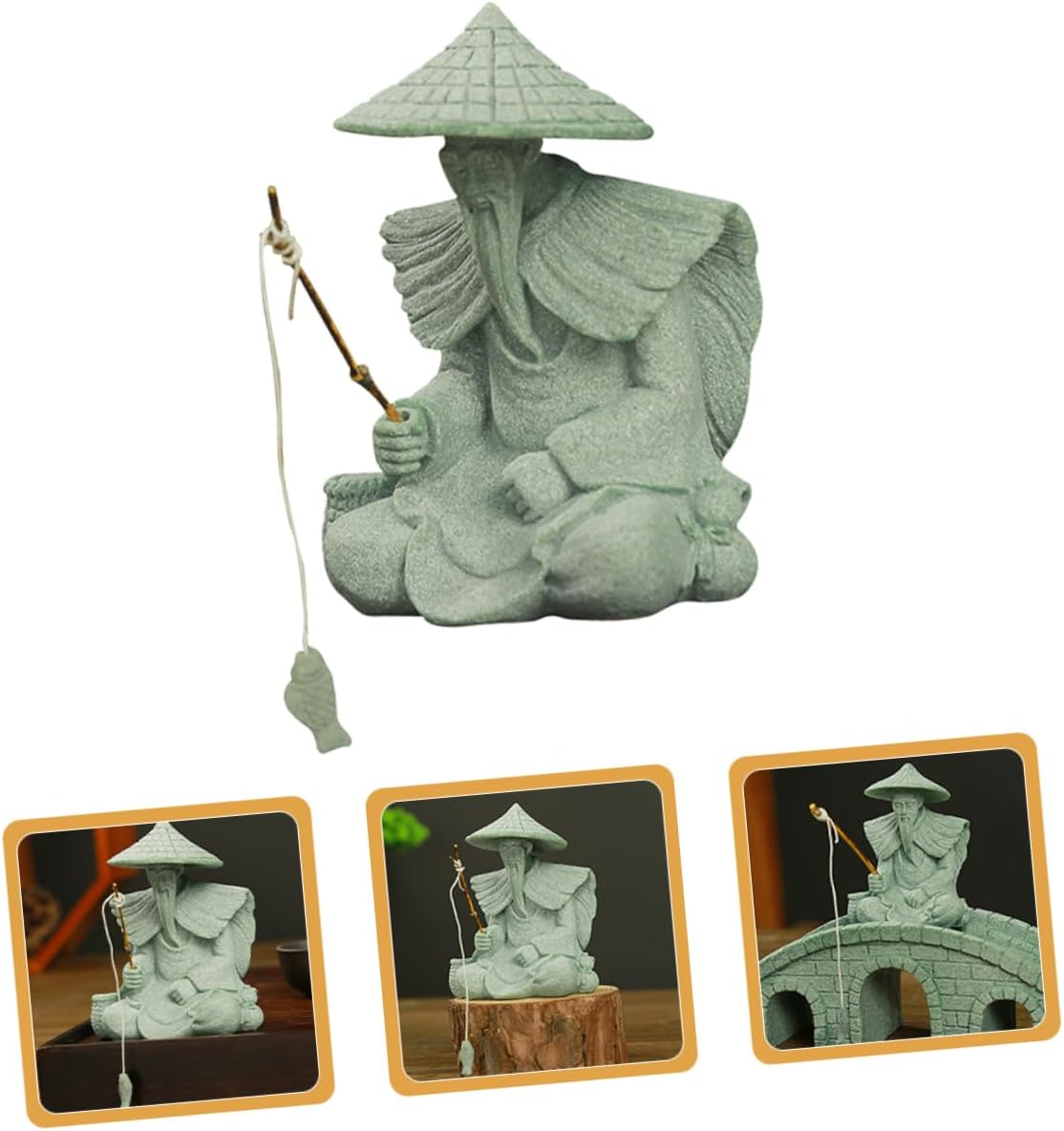 GARVALON Aquarium Decoration Fisherman Figurine Mini Fisherman Statue Garden Decor