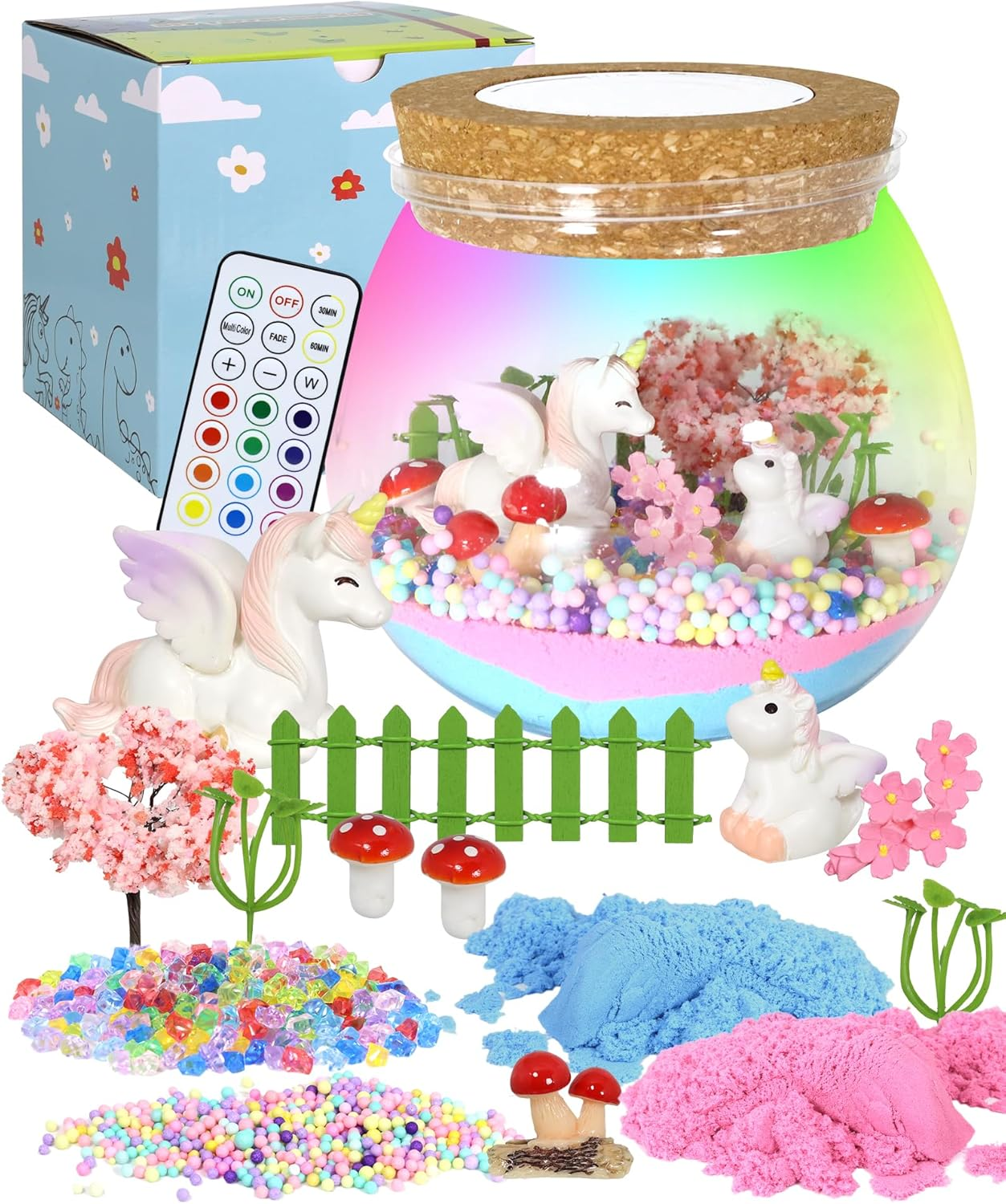 TJWFUNFUN Unicorn Light-Up Terrarium Kit for Kids - LED Night Light for Girls Ages 4 5 6 7 8-12 Year Old - Unicorn Toys for Girls - DIY Arts and Crafts Kit for Kids image number 6