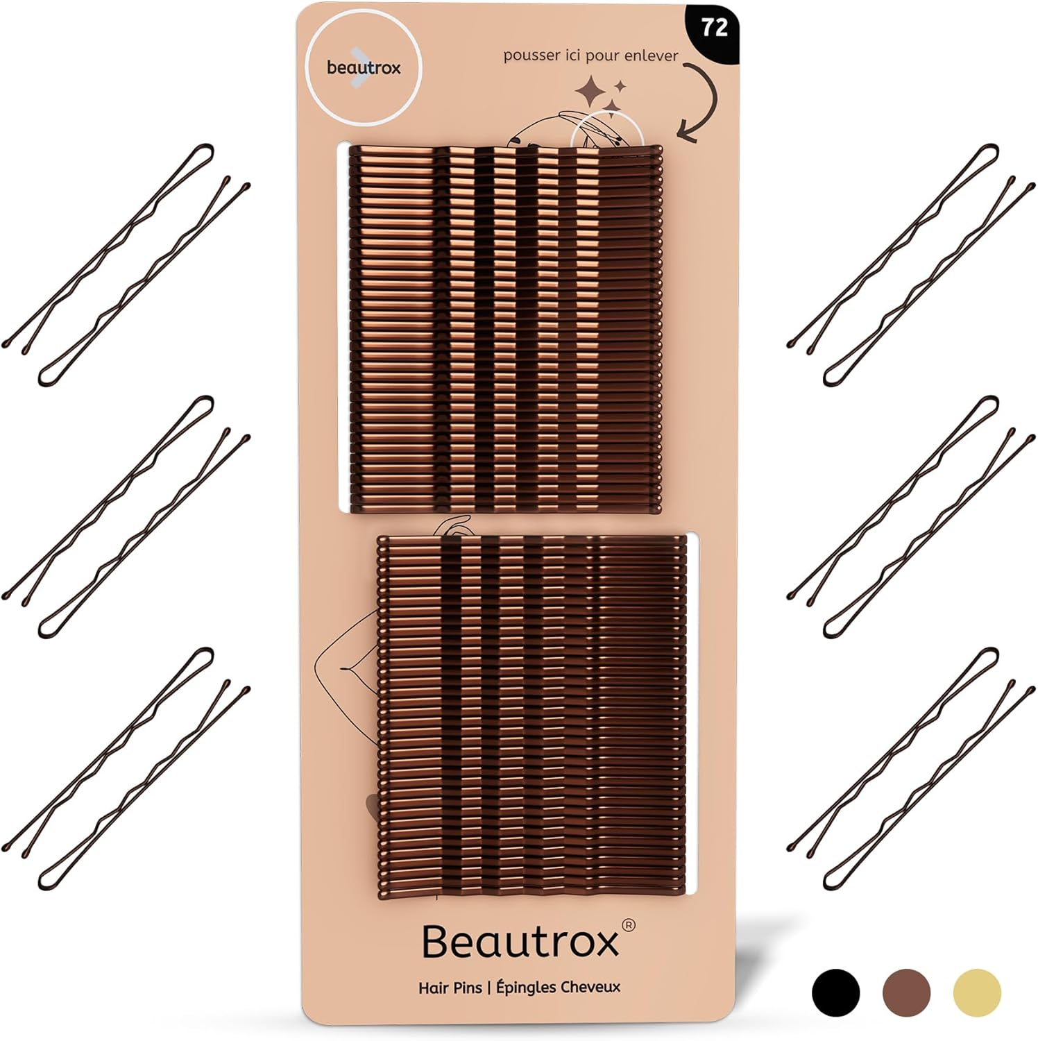 Beautrox Blonde Hair Pins for Women &mdash; 72 Pieces, 5.5Cm Blonde Hair Grips &mdash; Sturdy Steel Bobby Pins Blonde for All Day &mdash; Kirby Grips Suitable for All Hair Lengths & Thickness &mdash; Hair Accessories Women