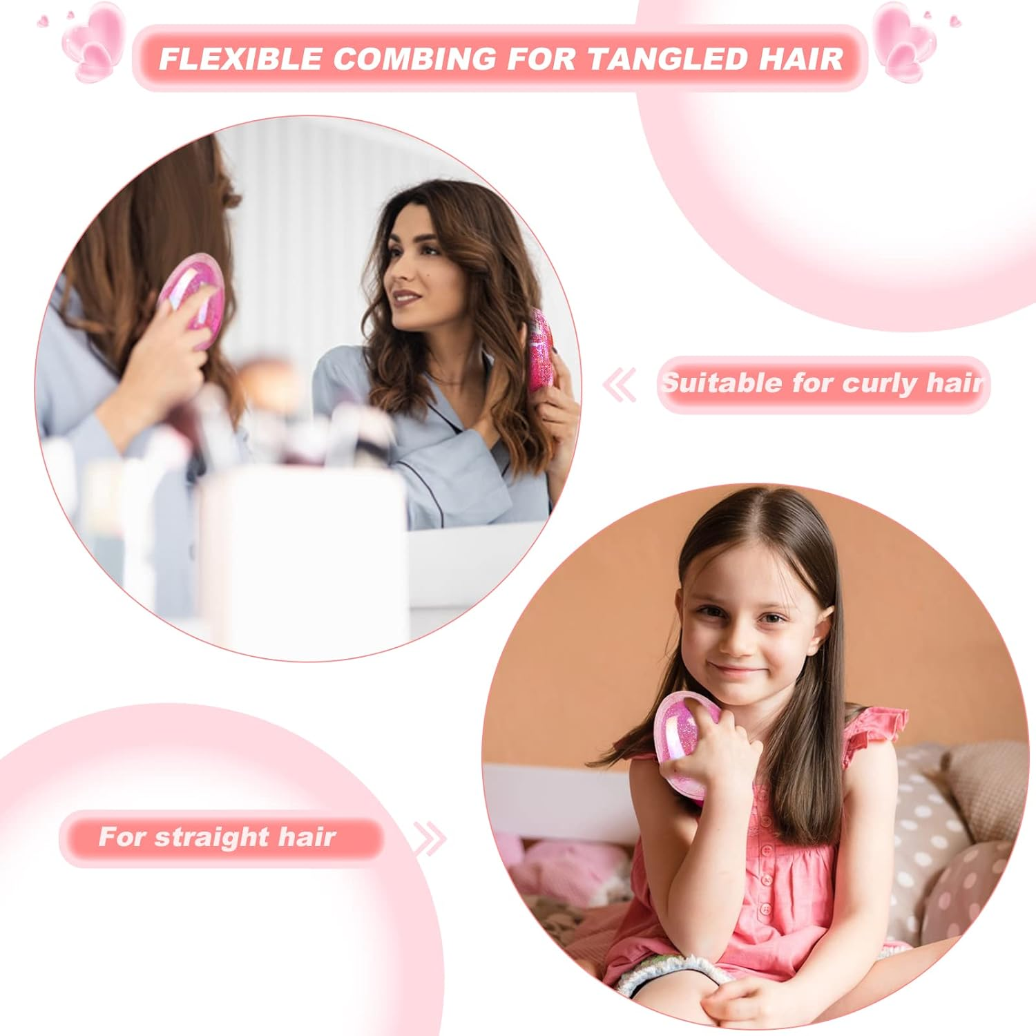 Pack of 4 Hair Brush without Pulling Brush without Handle Detangler Brush Professional Detangling Brush Antistatic Detangling Brush for Girls Women Children Head Massage Brush Suitable for All Hair Types image number 3