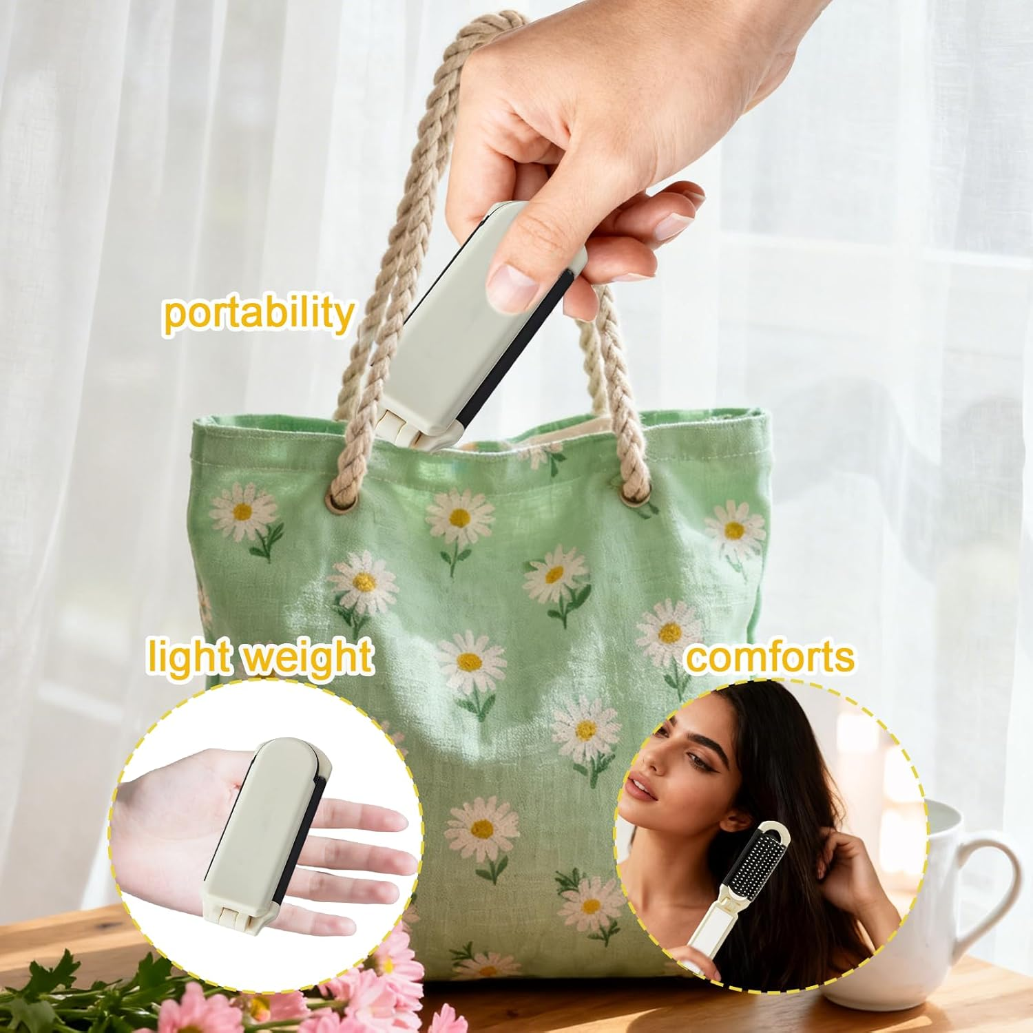 Jeyzuroa 2 Pack Travel Hair Brush, Mini Travel Essentials with Detachable Mirror, Compact Folding Hairbrush for Women Men, Portable Brushes and Combs for Purse Gym Trip Outdoor Styling image number 4