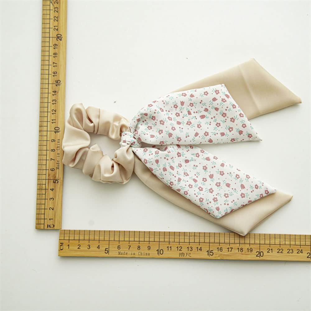Double Hair Scarf Scrunchies with Ribbon Ties, Bow Scrunchies for Women Girls, Chiffon Floral Scrunchie Short Hair Bows Ties Ponytail Holder (4PCS) (Set 1, One Size) image number 2