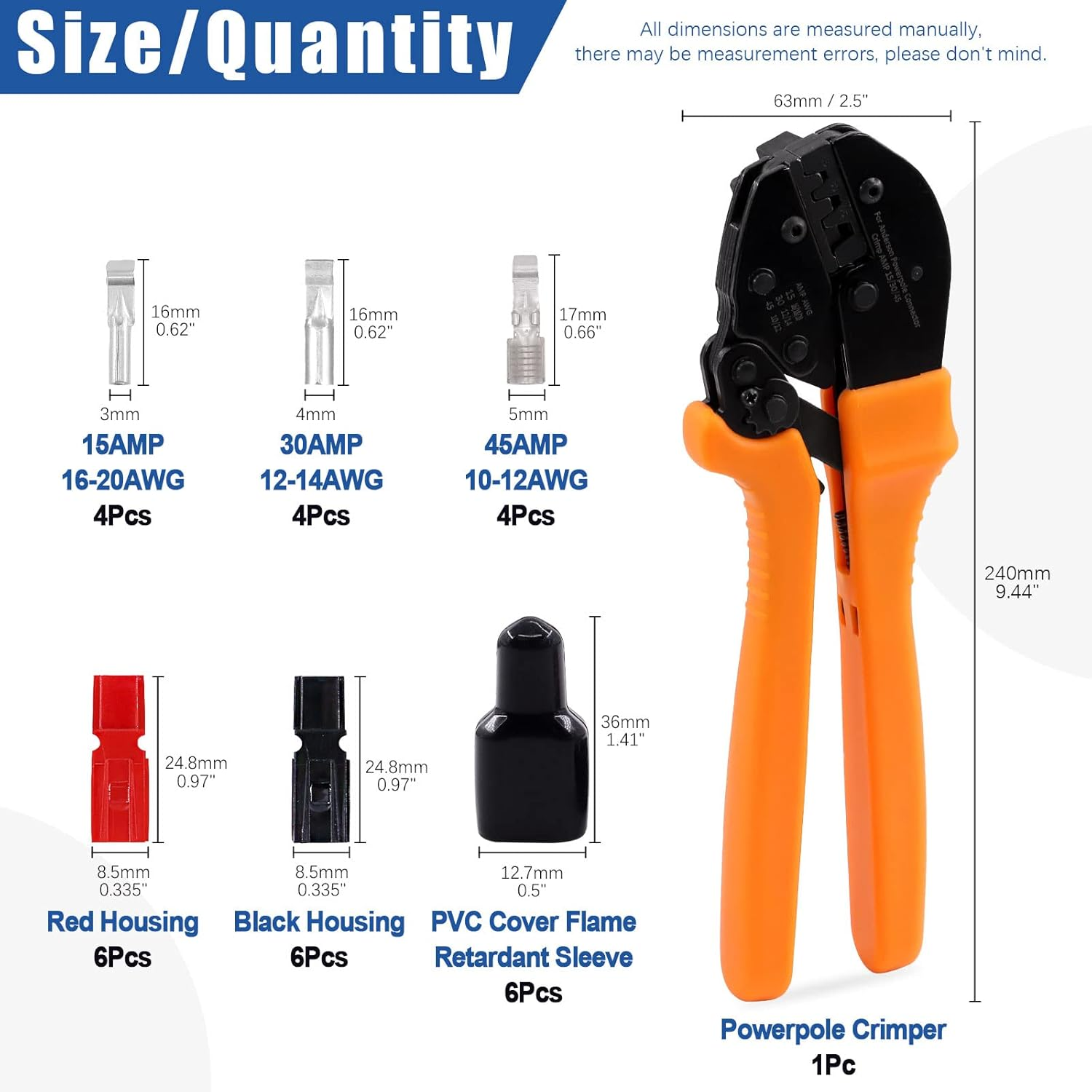 Glarks 31Pcs Power Connector Crimper Assortment Kit Set Including Ratcheting Wire Crimper with 15A 30A 45A Power Connectors and Cap Compatible with Anderson Connector image number 5