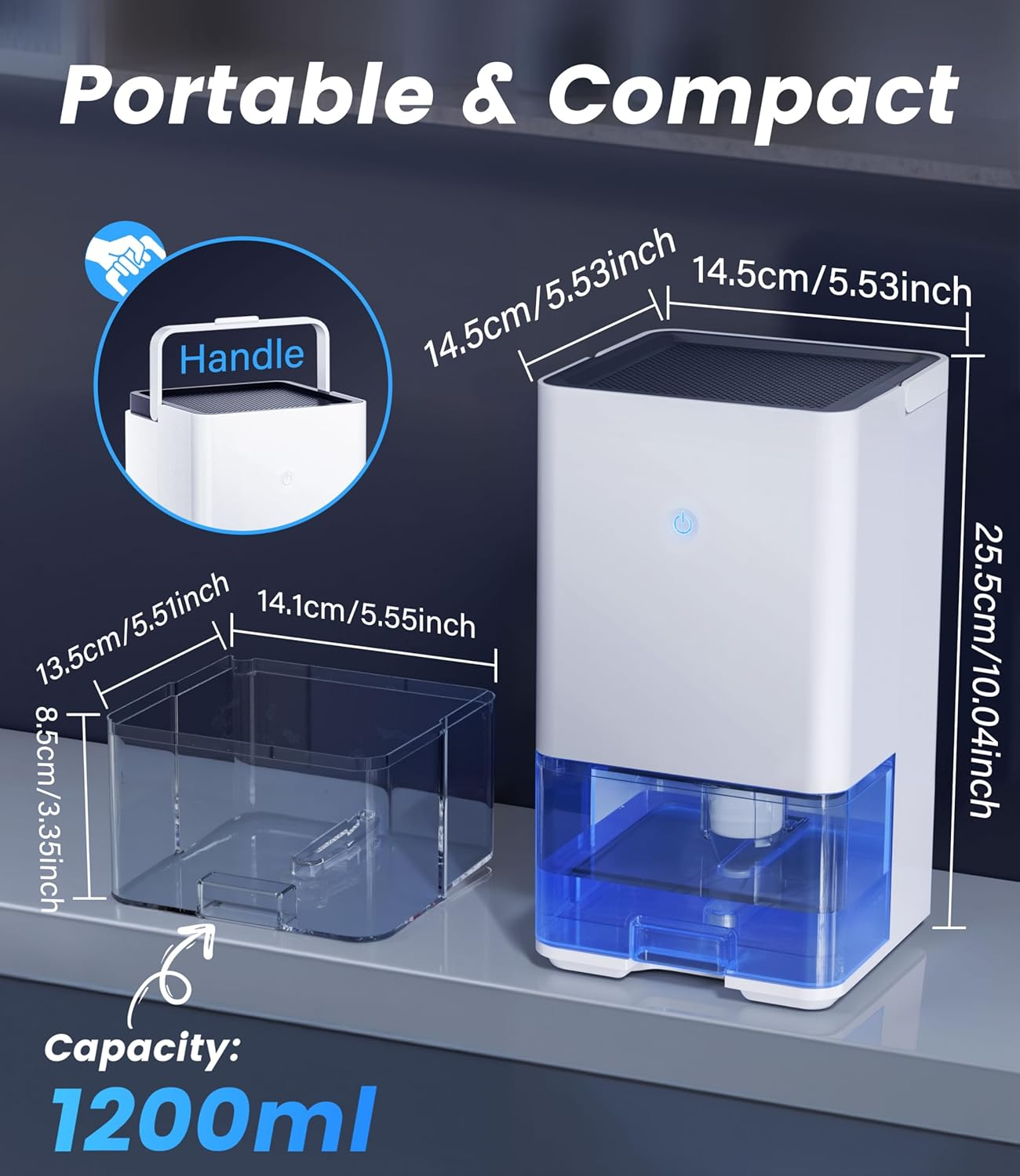 AUSELECT Electric Dehumidifier for Mold - 1200Ml Electric Dehumidifier with Ultra Quiet & Auto Shut off 7 Colorful LED, Portable Small Dehumidifiers for Bedroom, Bathroom, Wardrobe, Closet, Car, Home