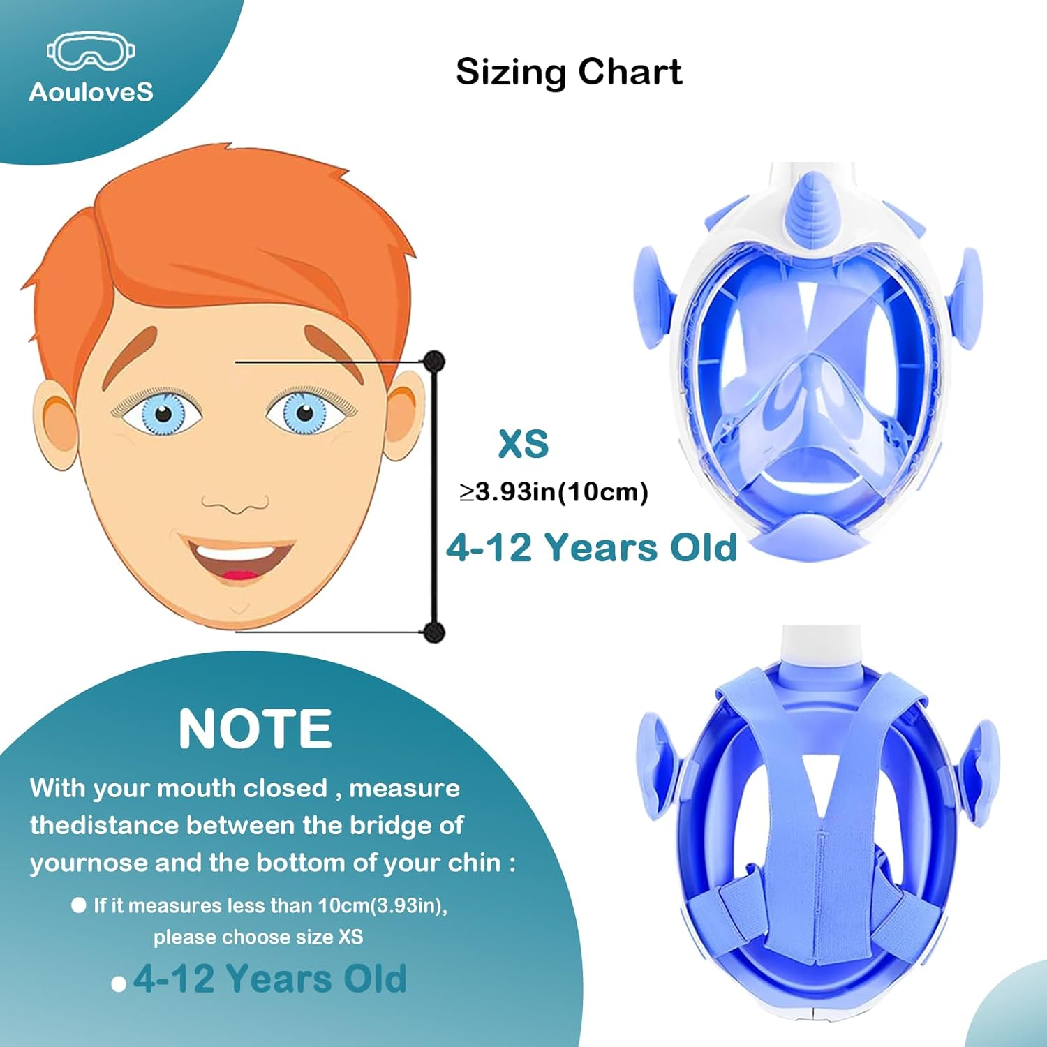 Aouloves Kids Snorkel Mask Full Face,Snorkeling Gear for Kids 4-16 with Camera Mount, 180 Degree Panoramic View Snorkeling Set Anti-Fog Anti-Leak