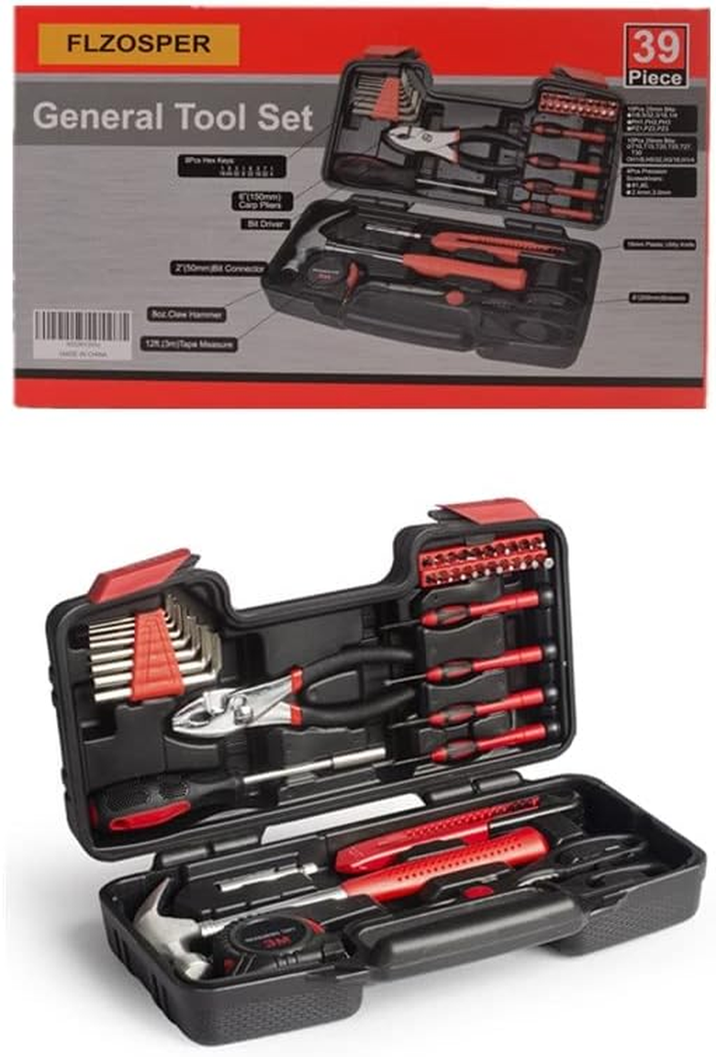 39-Piece General Tool Set-Essential Household Hand Tool Kit with Portable Toolbox Storage Case (Red) image number 1