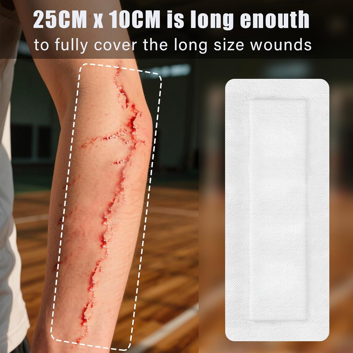 Wound Dressings Large Adhesive, Wounds Dressing Pad Bandage,Individually Wrapped(10Cmx25Cm) image number 4