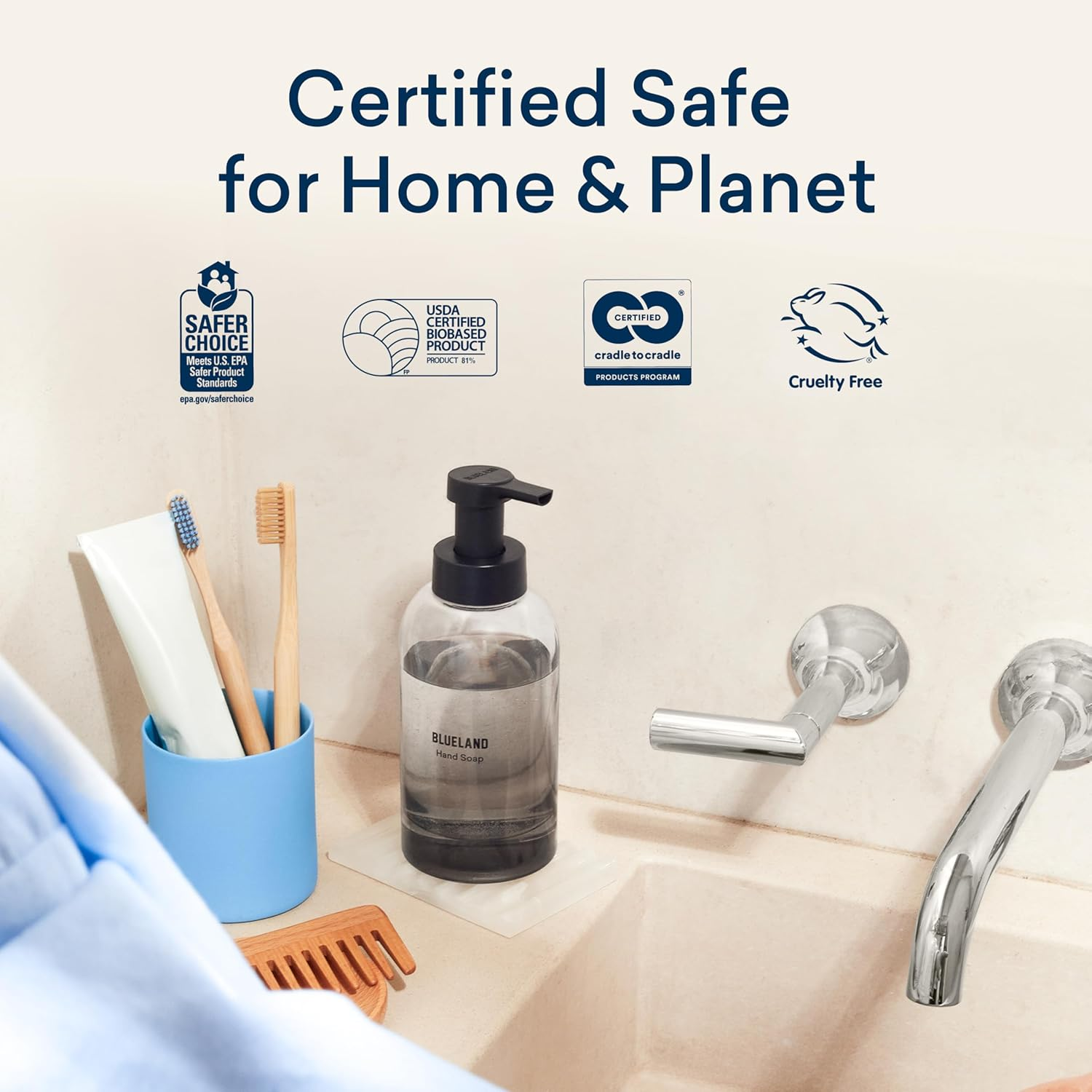 BLUELAND Hand Soap Duo, 2 Refillable Glass Foaming Hand Soap Dispensers with 8 Refill Tablets, Variety Scents, 8 X 9 Fl Oz image number 5