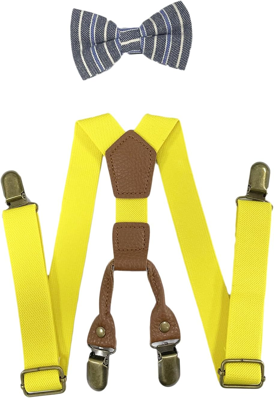 CENZICOM Boys Girls Kids Suspenders Bow Tie,4 Clips Adjustable Elastic with Strong Metal Clips