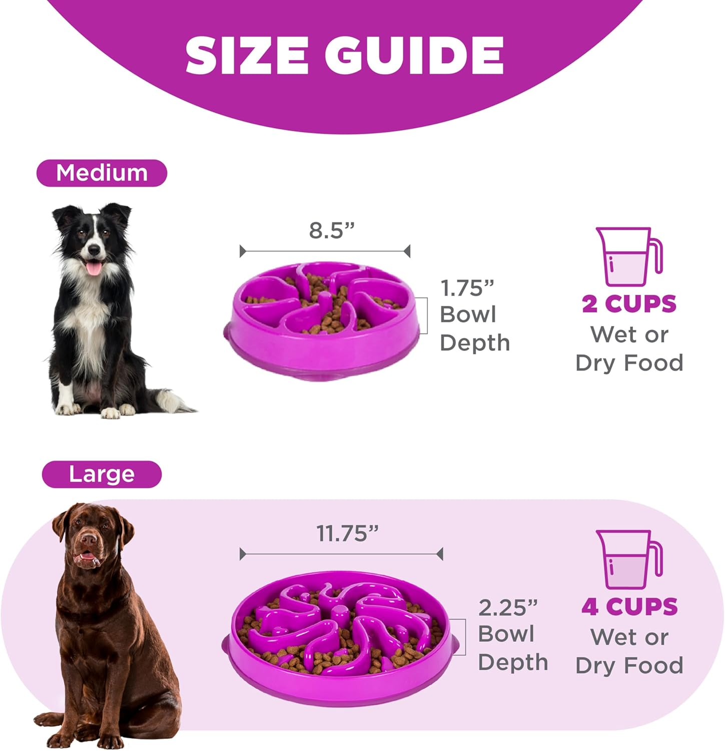 Outward Hound Fun Feeder Slo Bowl, Slow Feeder Dog Bowl, Large/Regular, Purple image number 2