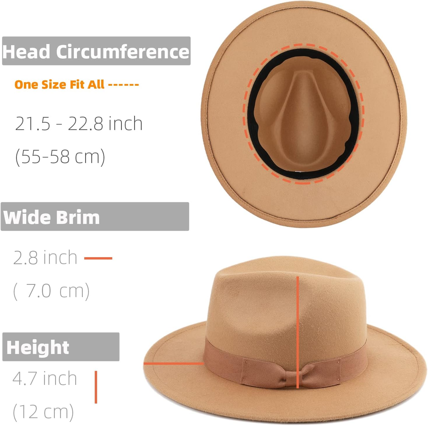 Besoogii Classic Wide Brim Women Men Fedora Hat with Belt Buckle Felt Panama Hat image number 1