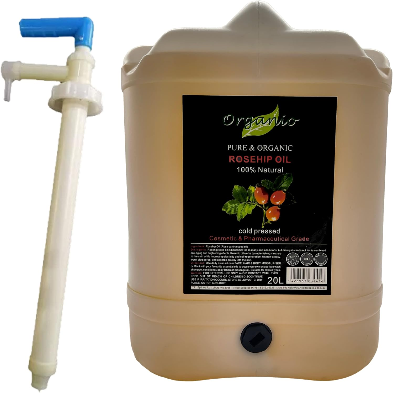 Organic Rosehip Oil Cold Pressed 100% Pure Natural Virgin Rose Hip Face,Skin Oil (With Pump Included, 20L)