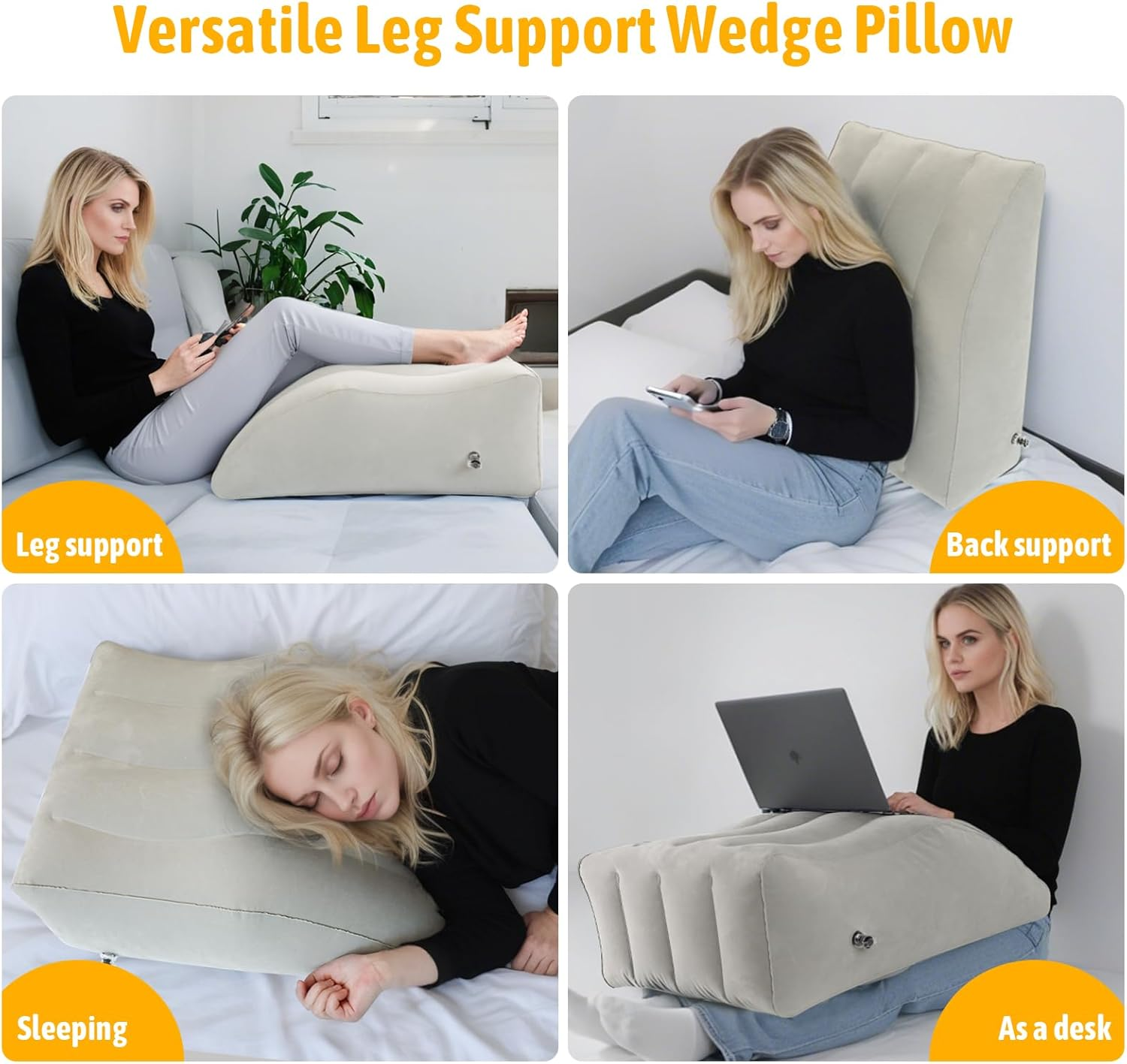 Bloomoja Inflatable Leg Elevating Pillow, Leg Wedge Pillow for Swelling, Blood Circulation, Back Pain, Edema Relief, Leg Support Pillow for after Surgery, 25.5" X 17.7" X 9.8", Grey image number 1