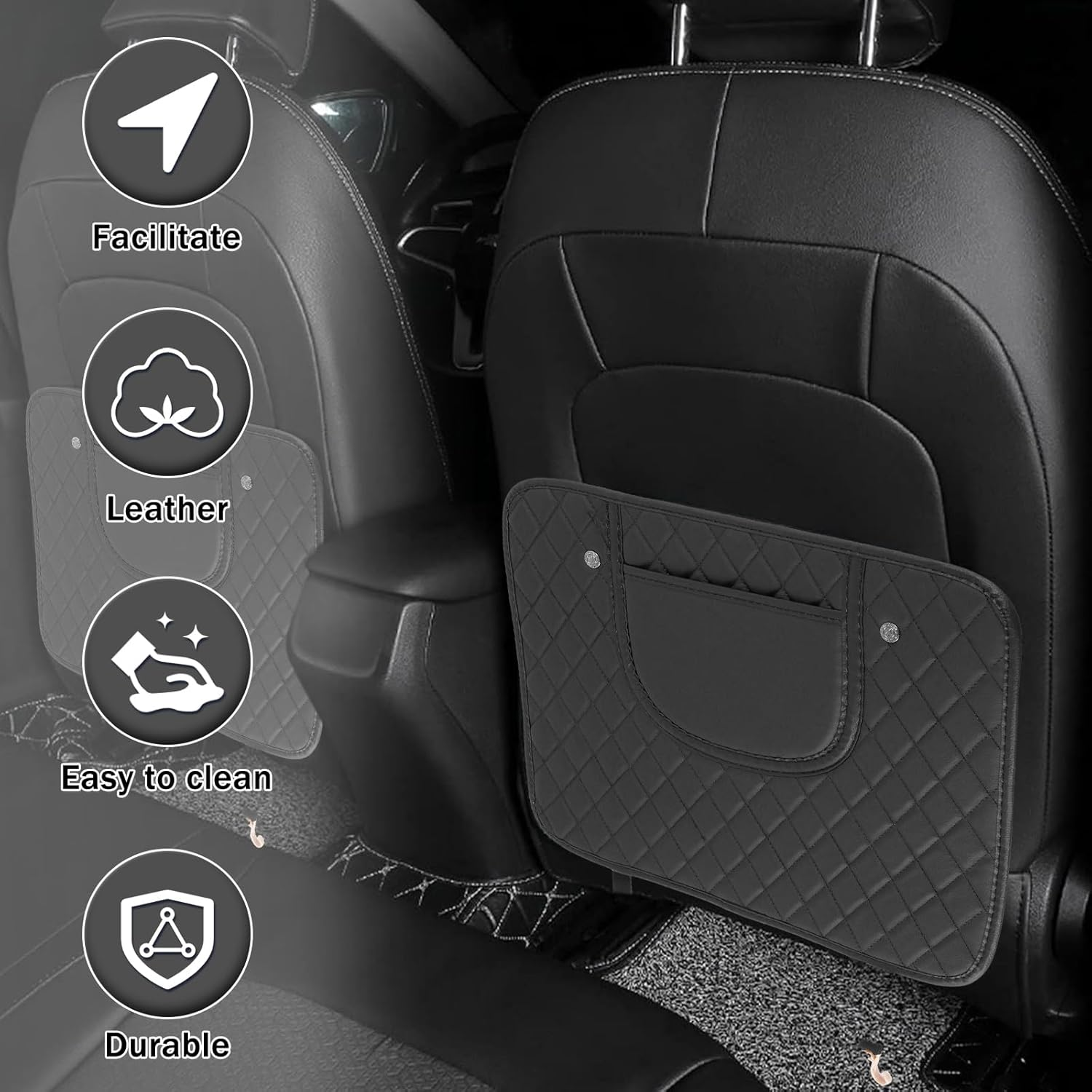 2Pcs Car Kick Mats Leather Backseat Protector Pad with Storage Bag Waterproof Auto Back Seat Covers Prevent Dirt and Trampling Universal Car Back Seat Protector Mat for Car image number 4