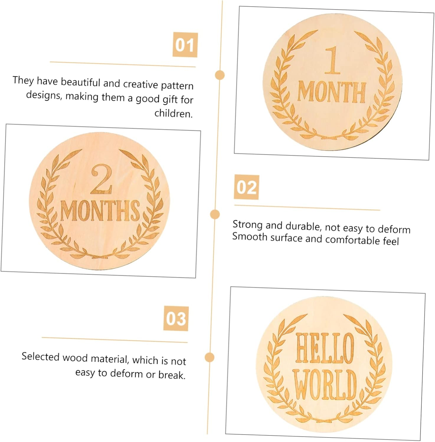 13Pcs Memorial Milestone Cards Wooden Sign for Monthly Milestones Welcome Photo Props image number 5