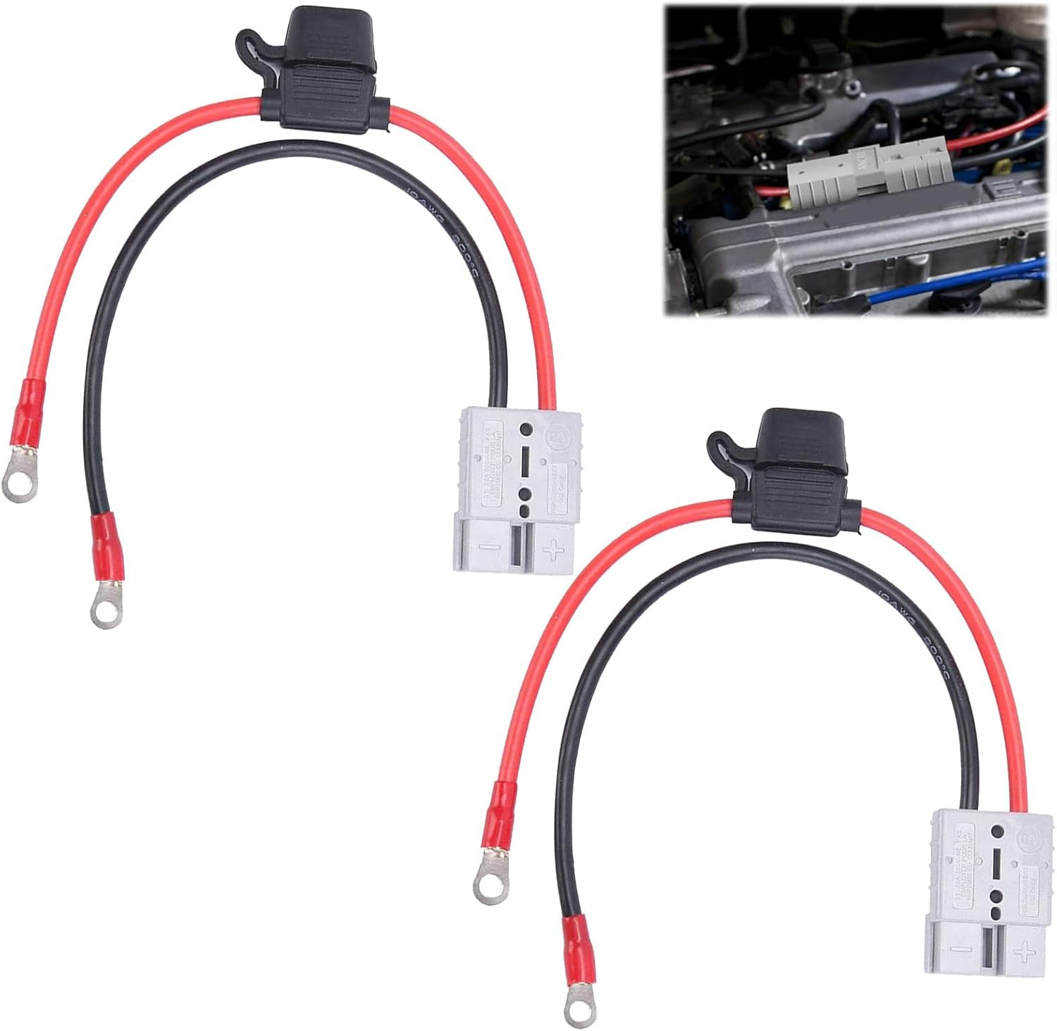 Fused Anderson Plug Connector Lead, 2 Pcs Anderson Plug Extension Cable, Kit with 50Amp Adapter to 6Mm Lugs, 30CM Waterproof Battery Cables Quick Connectors for Battery Power Transfer image number 3