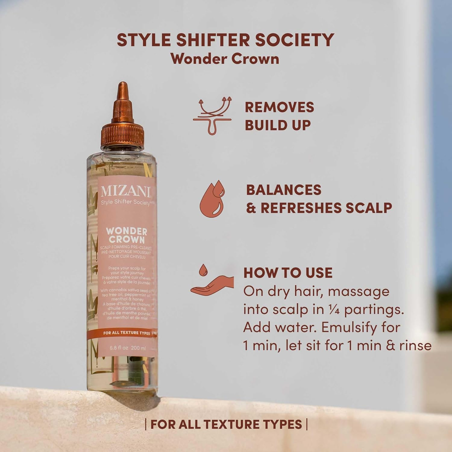 Mizani Wonder Crown Scalp Cleanser | Dry Scalp and Dandruff Treatment | Helps Stimulate Hair Growth | Removes Buildup and Oil | with Tea Tree and Peppermint Oil | for Dry, Itchy Scalps | 6.8 Fl Oz image number 4