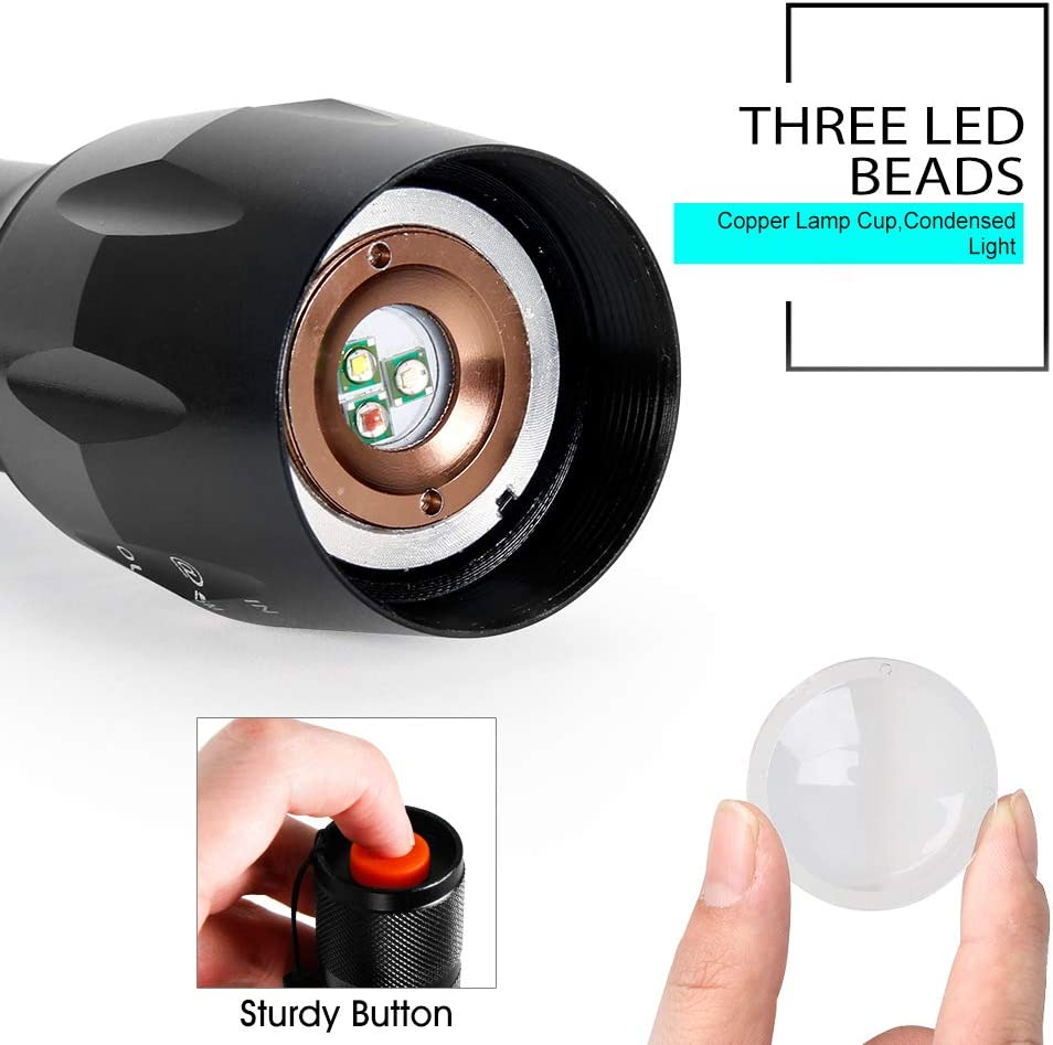 Red Green White Flashlight, 1000 Lumens Powerful LED Waterproof Adjustable Focus Tactical Torch for Fishing, Hiking, Camping, Caving, Outdoor Activities image number 5