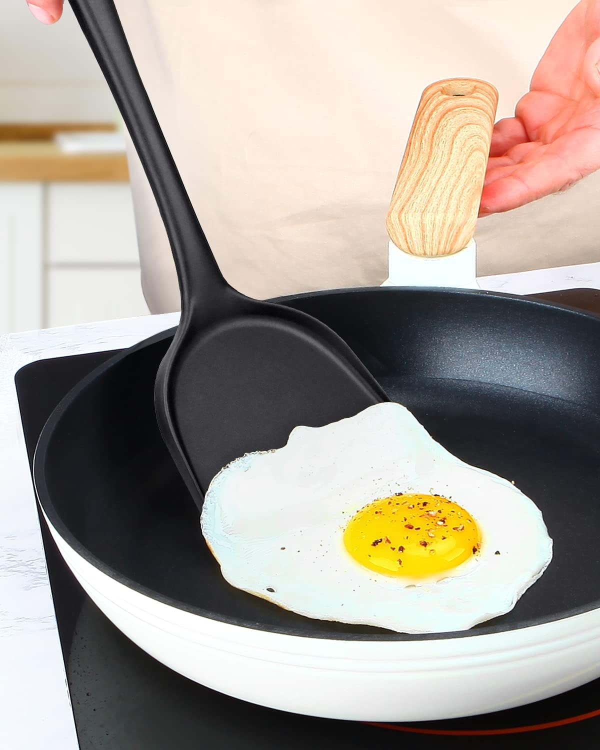 Pack of 2 Silicone Wok Spatula, Non-Stick, Heat, Stain and Odor Resistant, Easy to Clean and Dishwasher Safe, Seamless Kitchen Utensil for Cooking, Baking, Stir-Fry (Black) image number 3