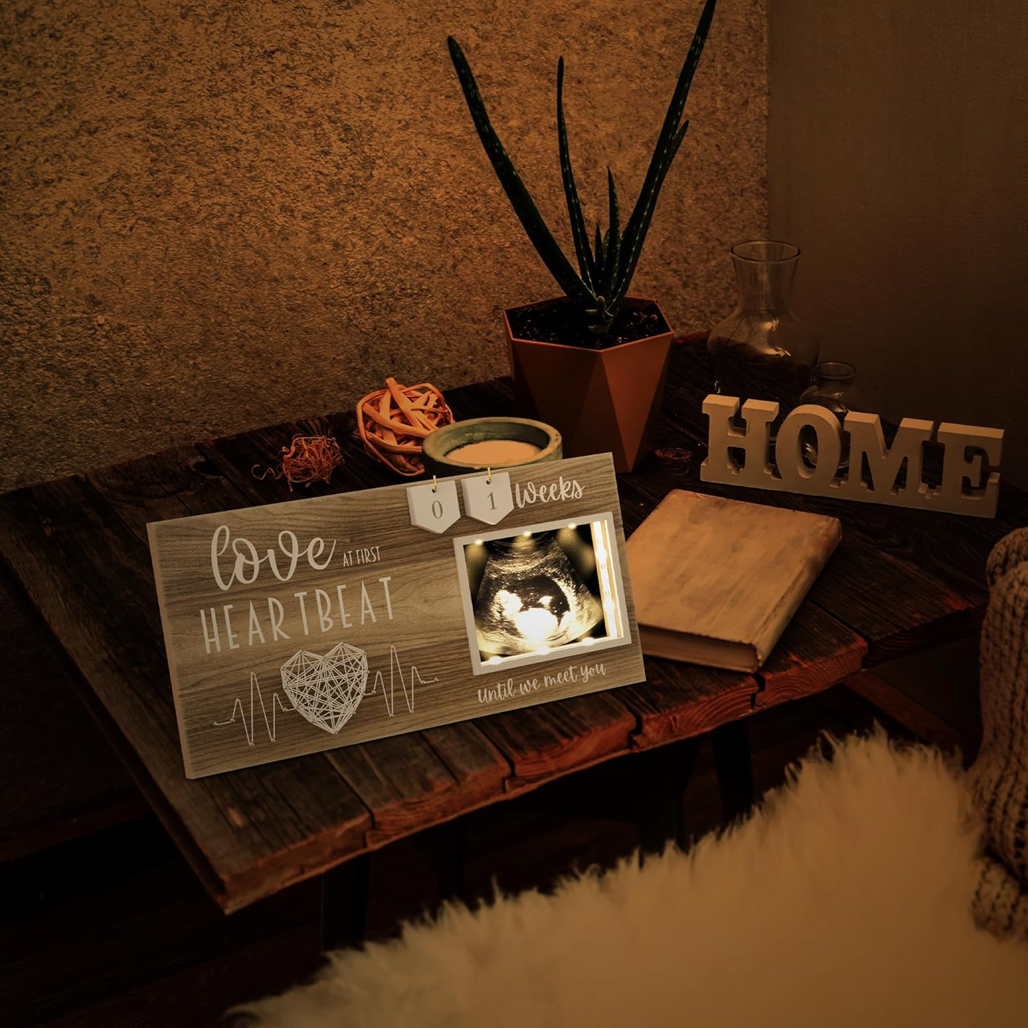 LED Illuminated Baby Sonogram Picture Frame - Countdown Weeks Feature, 4"X3" Ultrasound Photo for Pregnancy Announcements, Gender Reveal, Baby-Shower, New Mom Gifts, Keepsake for Expecting Parents