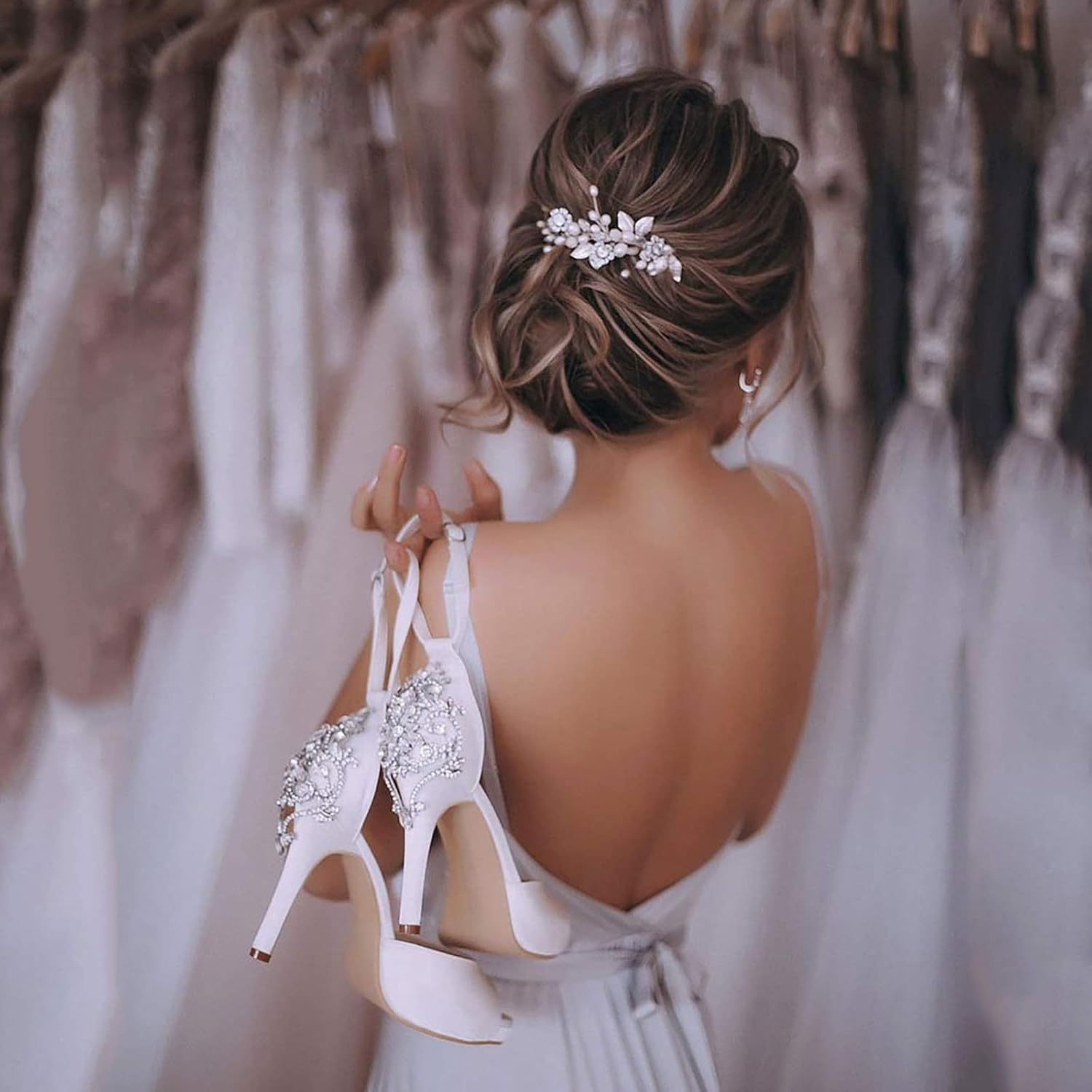 Brateuanoii Silver Crystal Headband, Flower Leaf Headpiece, Wedding Hair Accessories for Bridal, Hair Accessories for Women and Girls image number 3