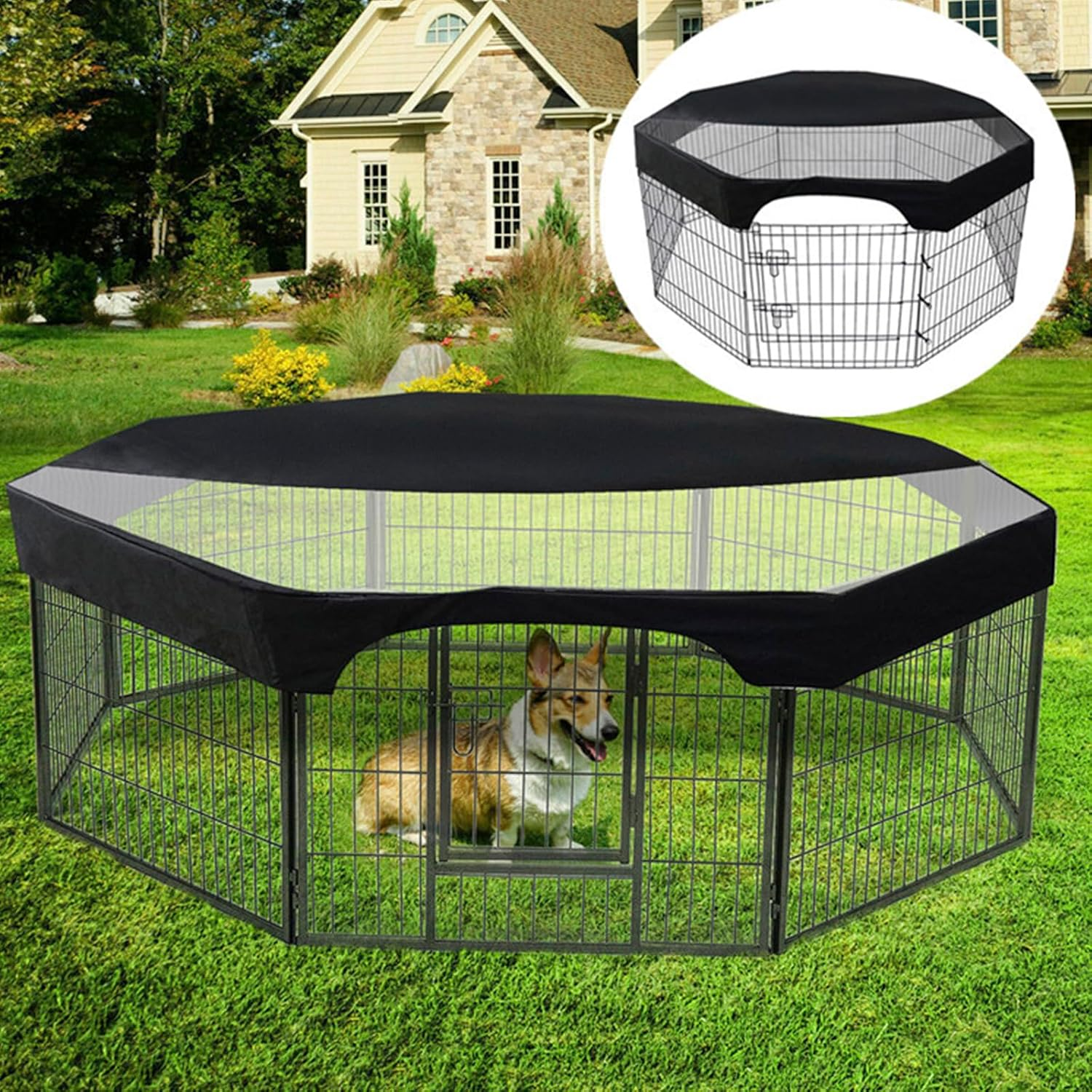 Dog Cage Top Cover 24 Inch Heavy Duty Dog Cage Protective Cover Waterproof Sunproof Pet Kennel Top Cover Breathable Mesh Dog Cage Top Cover for Outdoor Indoor image number 4