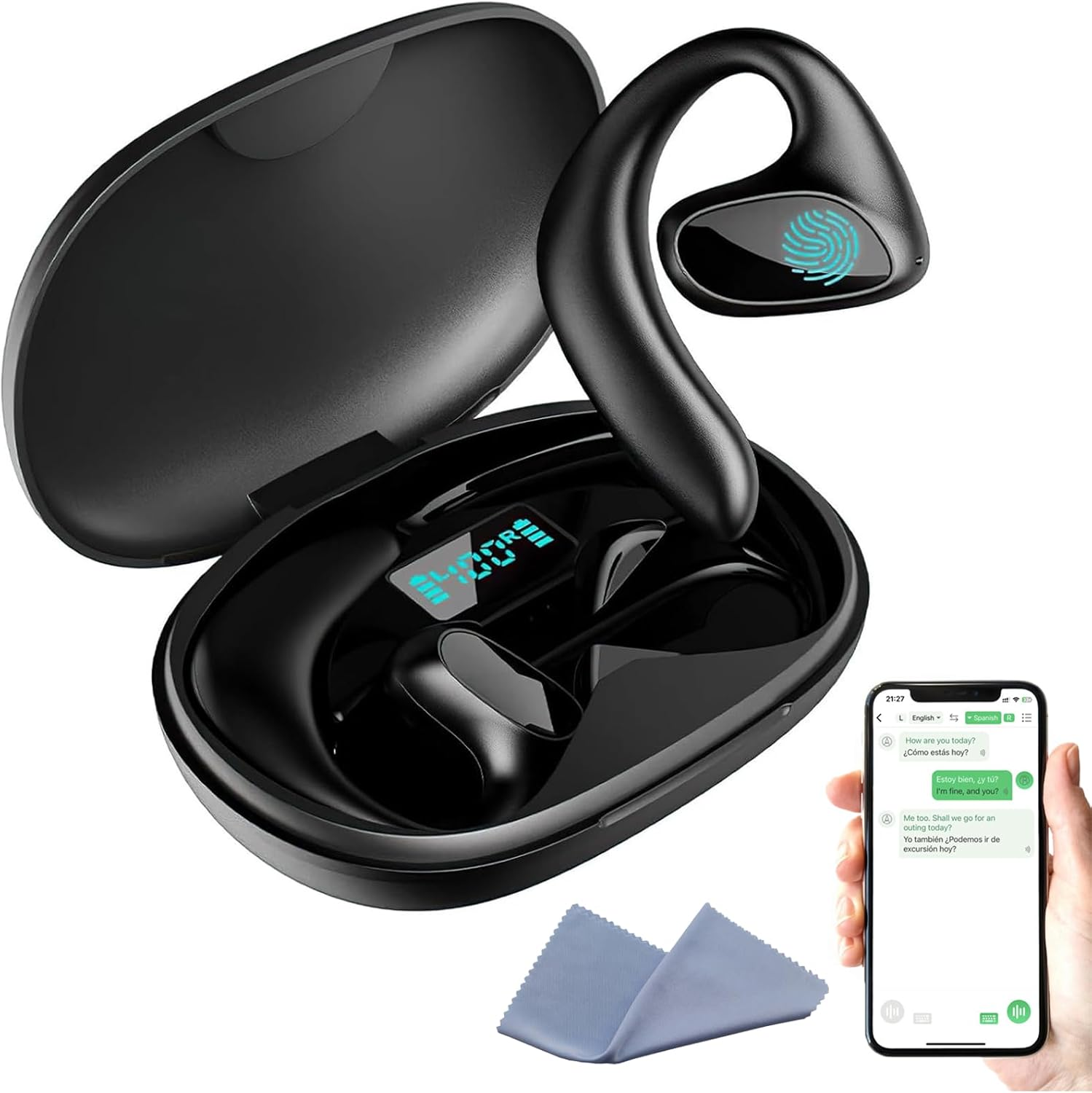 Meacode AI Translation Earbuds, AI Translation Earbuds Real Time with 156 Real - Time Languages for Business, Learning & Travel (Black)