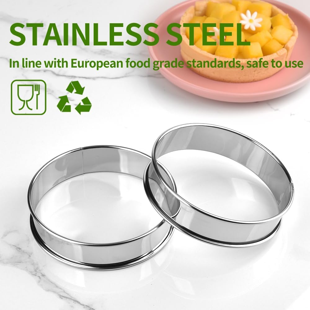 Guowall 6 Pcs English Muffin Rings Nonstick Metal round Cake Mold Stainless Steel Double Rolled Tart Ring for Baking - 10 X 2.5Cm image number 4