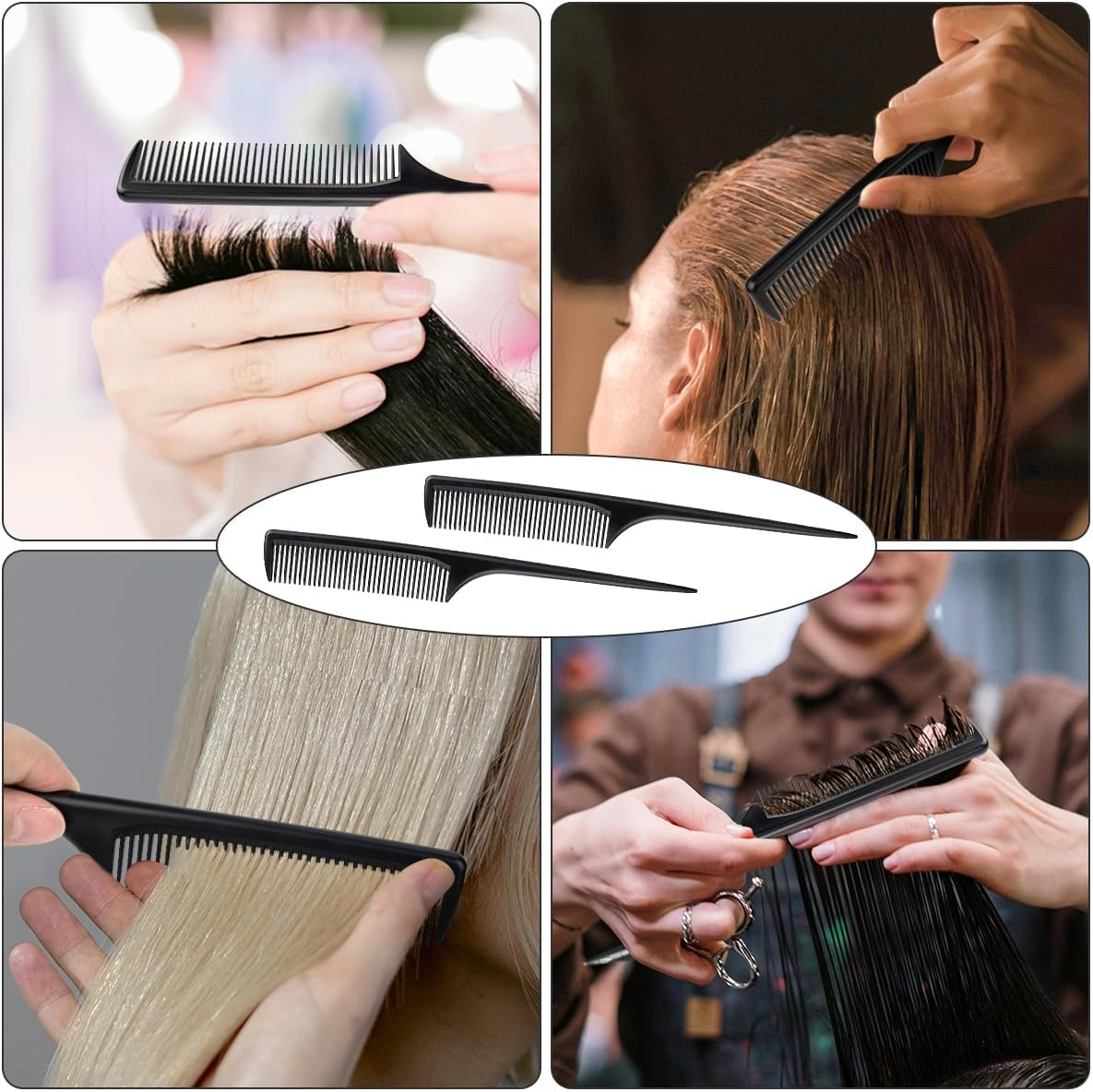 Professional 2 Pack Black Rat Tail Comb Set, Fine Tooth Hair Teasing Combs for Sectioning, Parting, Root Styling image number 1