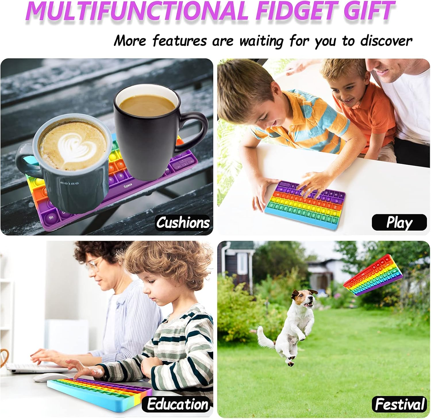 Exun Push Pops Bubble Fidget Sensory Toy Rainbow Popping Silicone Game Toy Anxiety & Stress Reliever Autism Toy for Kids and Adults Anxiety ADHD ADD Autism (Keyboard)