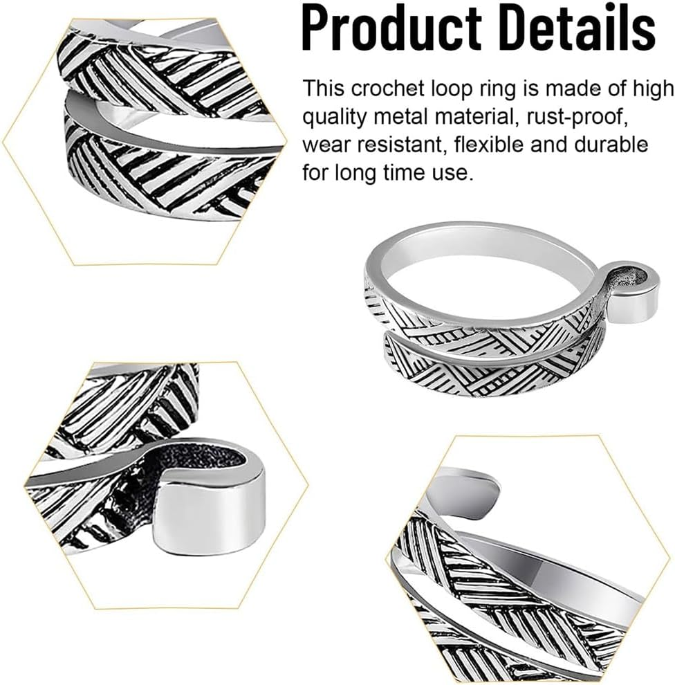 4 Pack Knitting Crochet Loop Ring for Fingers,Metal Open Yarn Guide Finger Holders,For Crocheting, Yarn Guide Crochet Loop Ring for Crochet- Gold & Silver image number 1